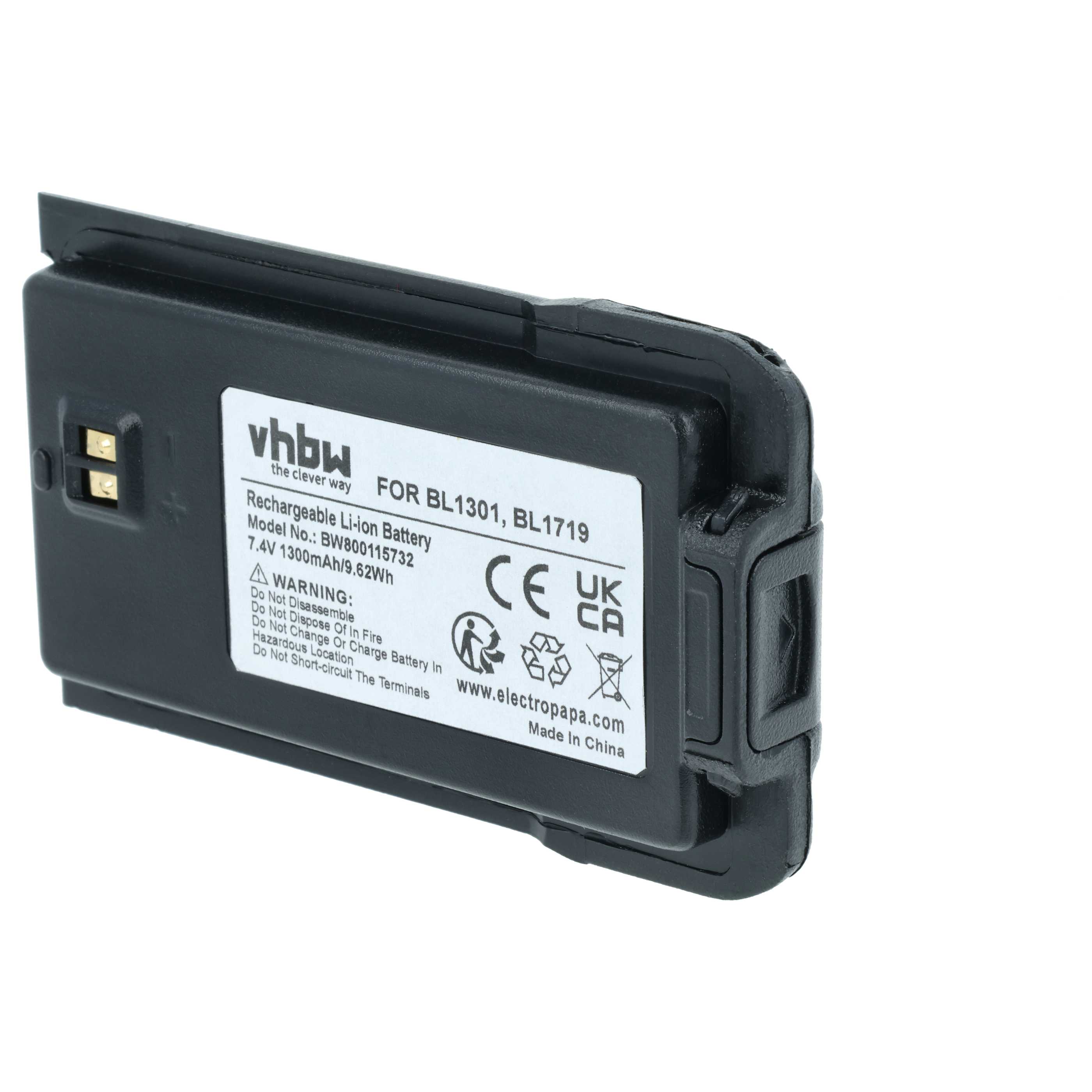 Radio Battery replaces Hyt / Hytera BL2407, BL1301, BL1719 - 1300 mAh 7.4 V Li-Ion