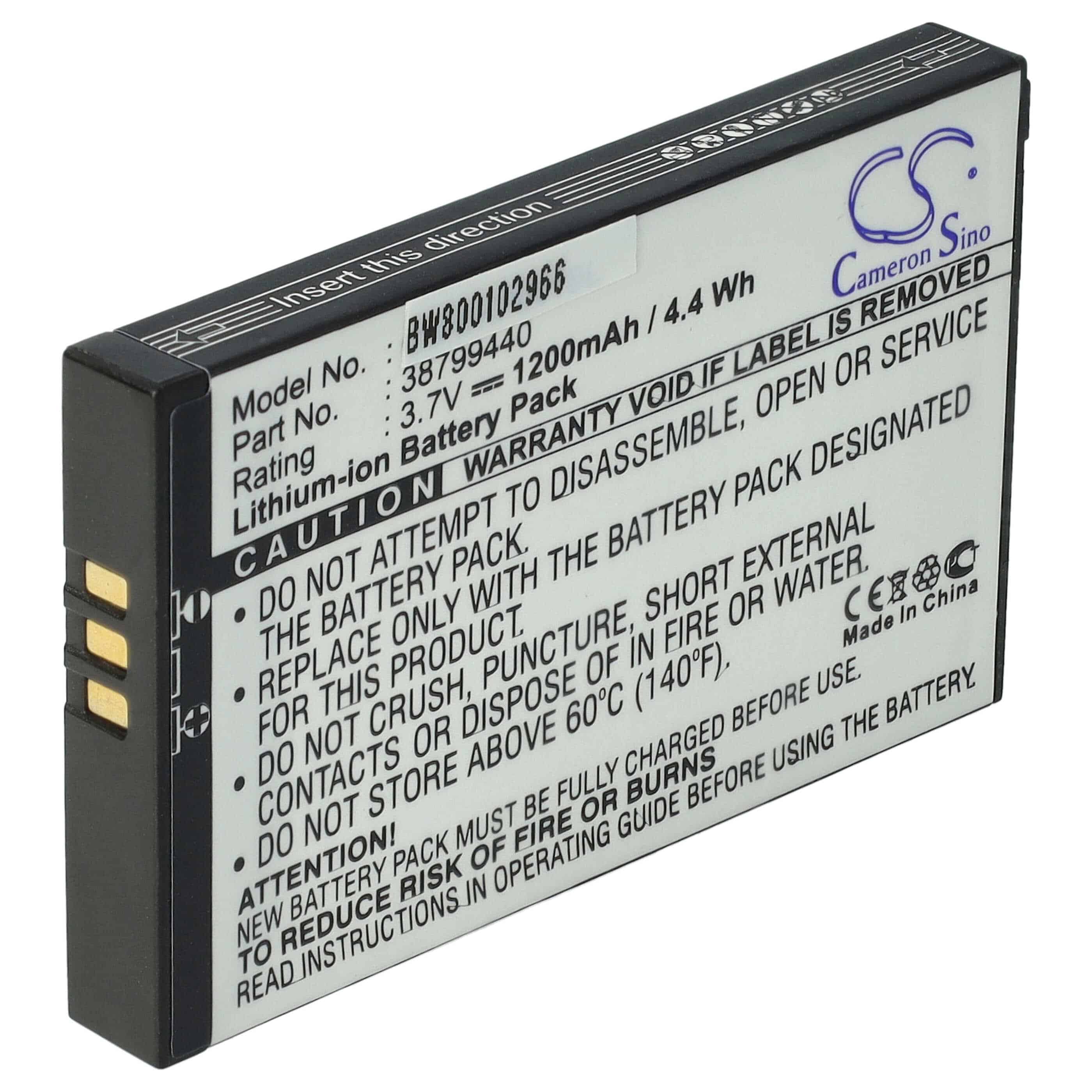 Batería reemplaza Becker 38799440 para GPS Becker - 1200 mAh 3,7 V Li-Ion