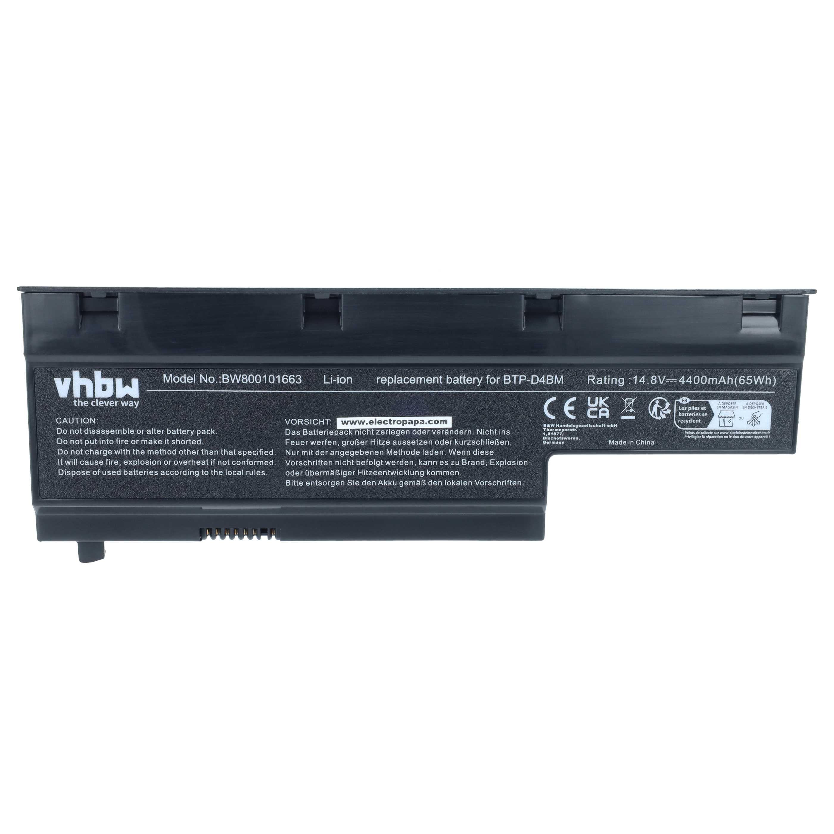 Batterie remplace Medion 40029779, 40029778 pour ordinateur portable Medion- 4400mAh 14,8V Li-ion, noir