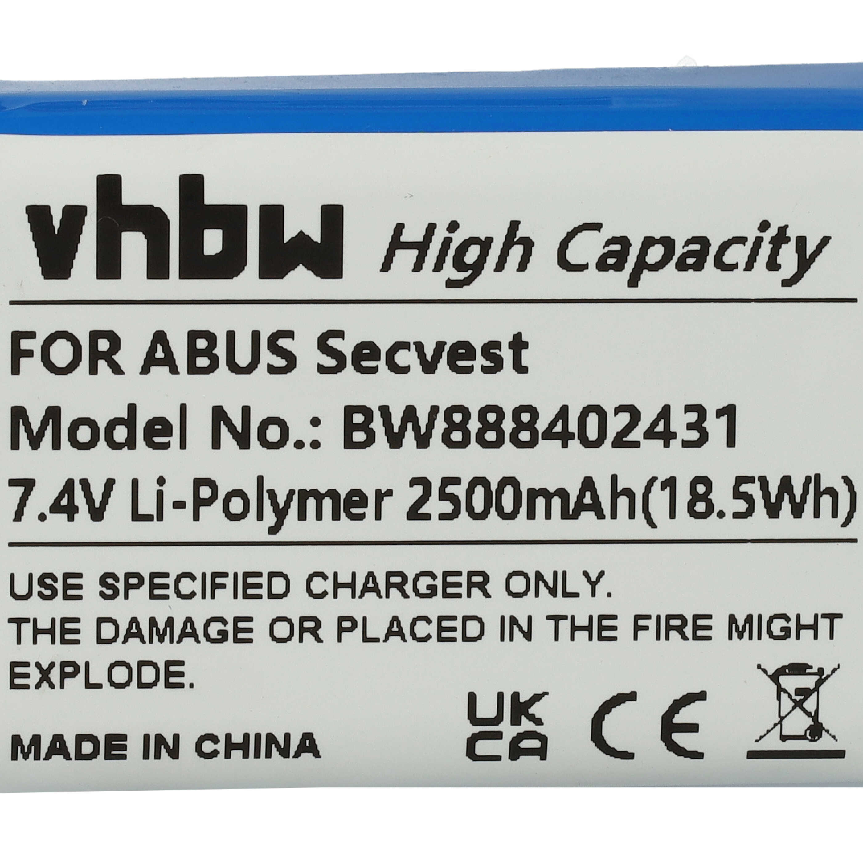 Batería reemplaza ABUS FUBT50000 para instalación alarma ABUS - 2500 mAh 7,4 V Li-poli