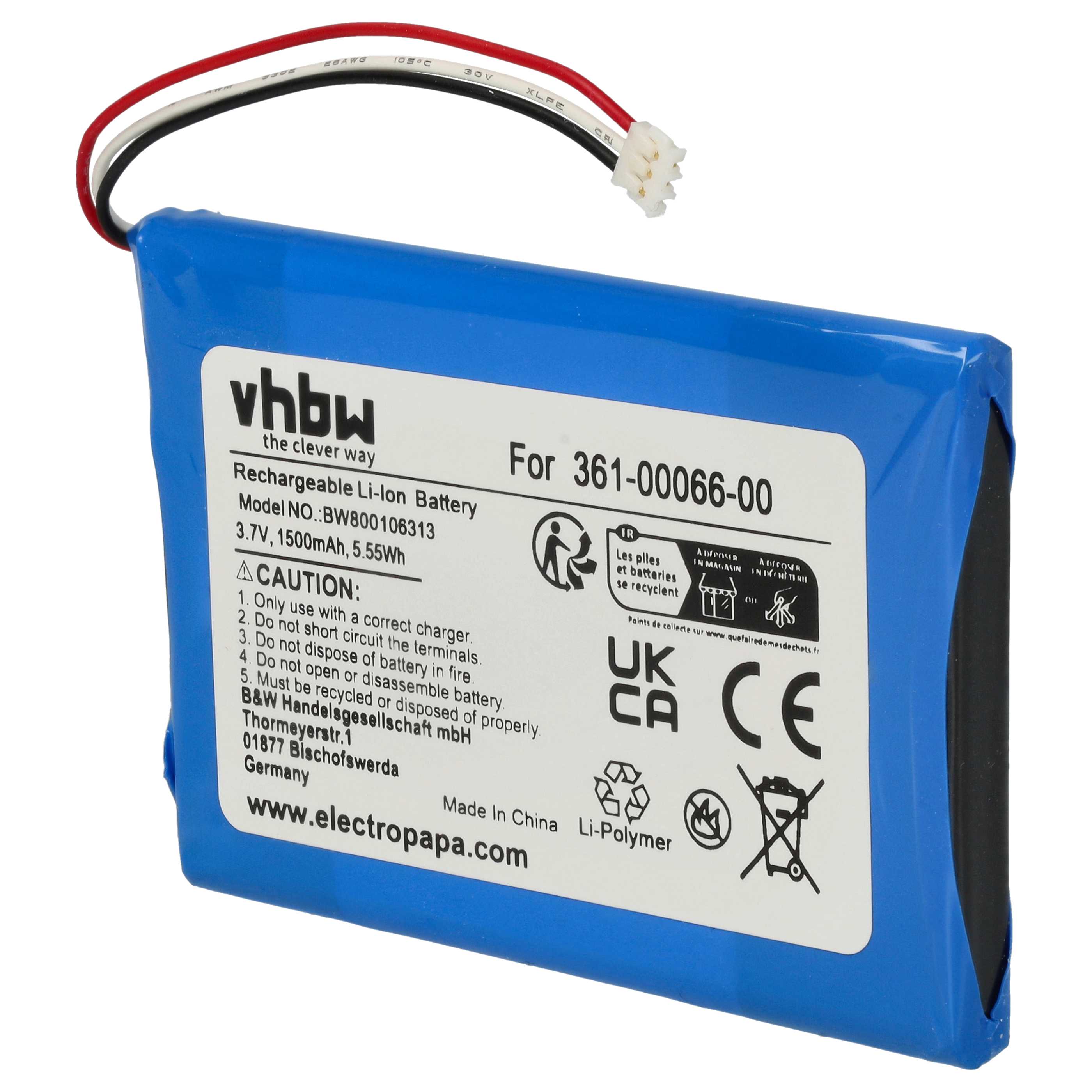 Batteria sostituisce Garmin 361-00066-00, 361-00066-10 per navigatore - 1500mAh 3,7V Li-Ion
