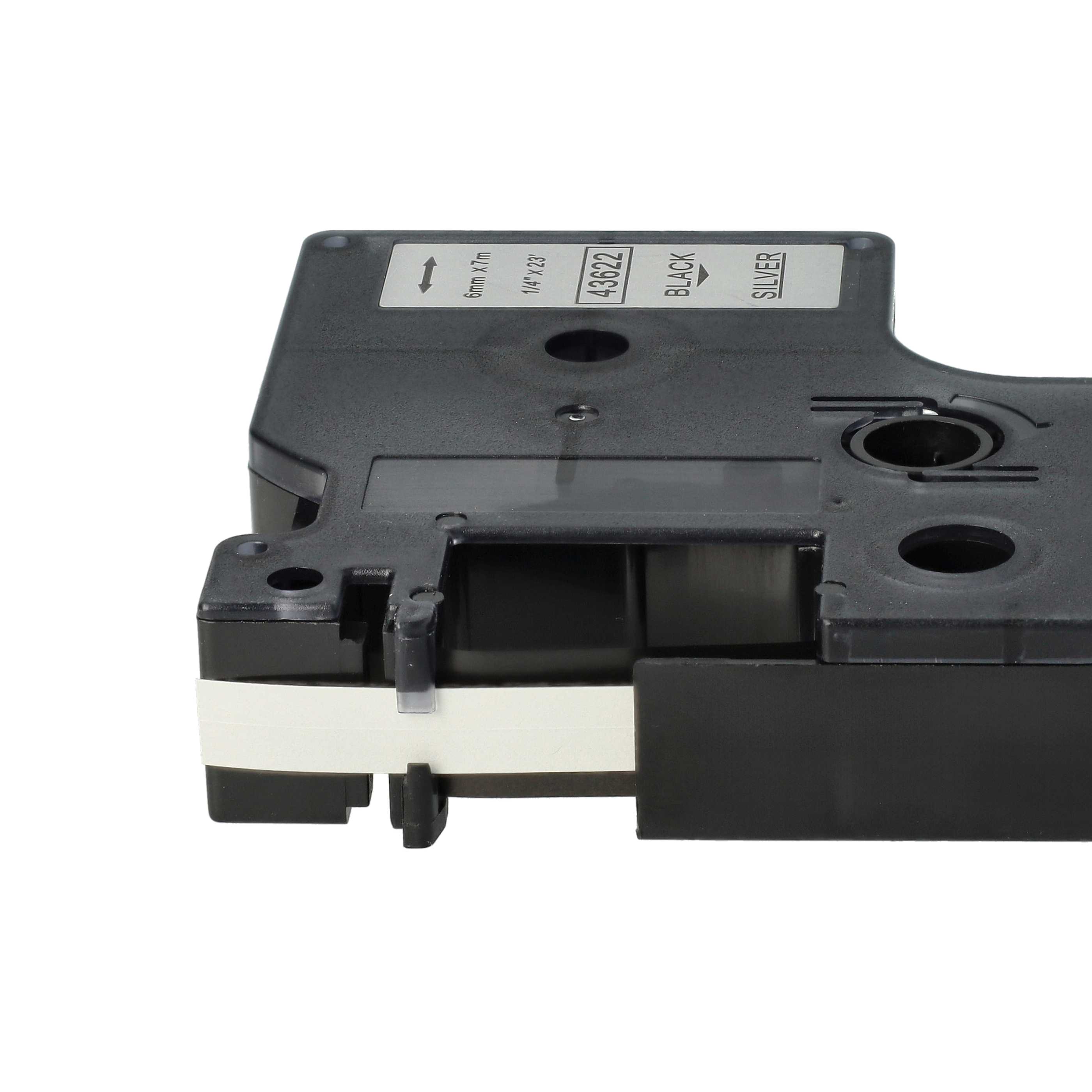 Label Tape replaces Dymo D1, 43622 - 6 mm Black to Silver