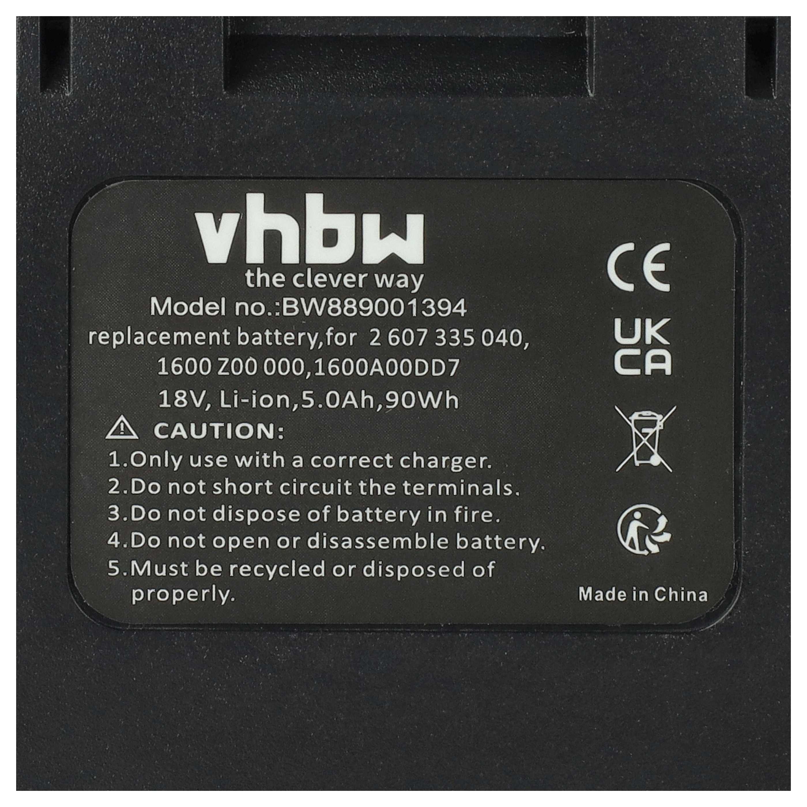 2x Battery replaces Bosch 1 600 Z00 000, 1 600 A00 DD7 Electric Power Tool - 5000 mAh, 18 V, Li-Ion