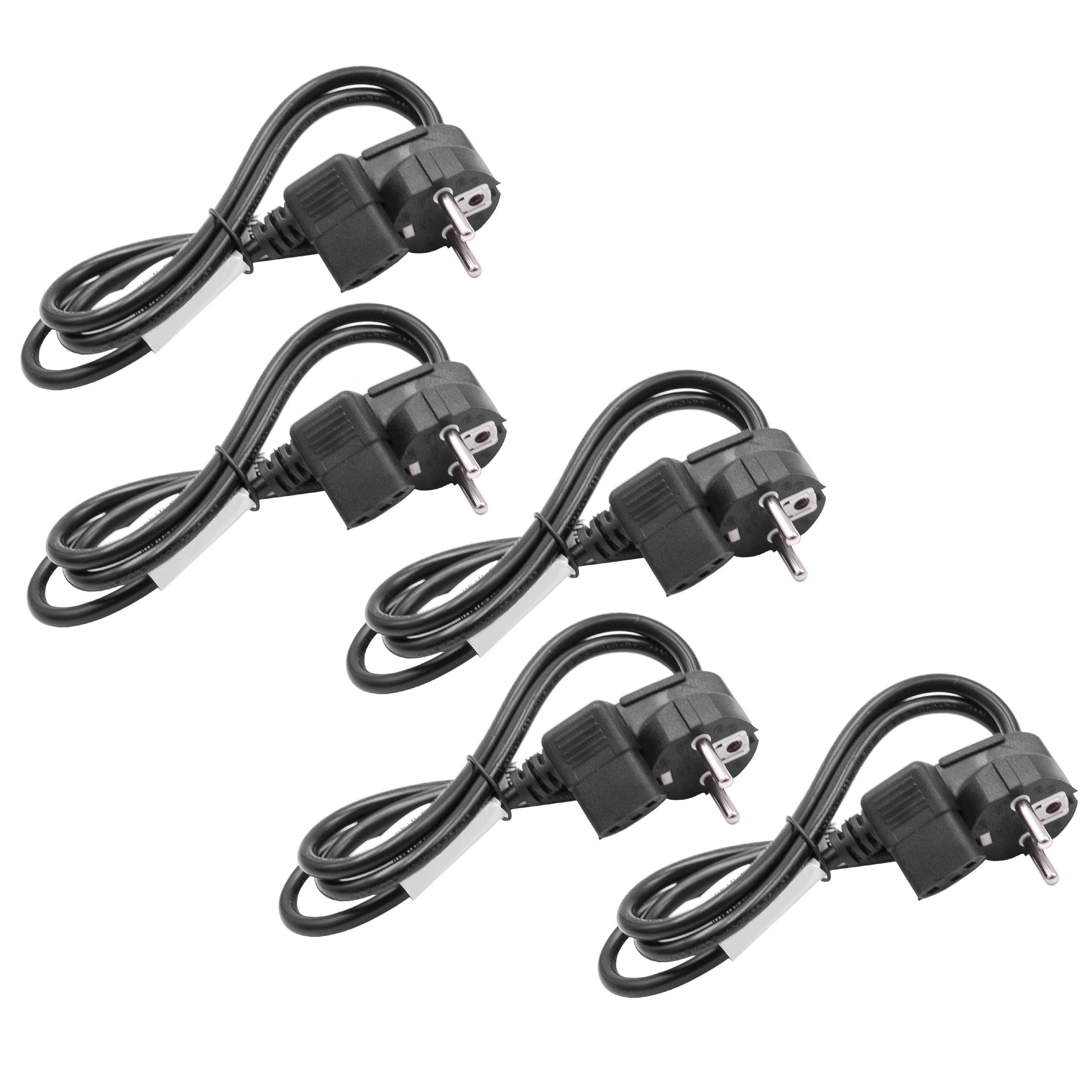 5x C13 Power Cable Euro Plug suitable for Devices - 1 m, Angled