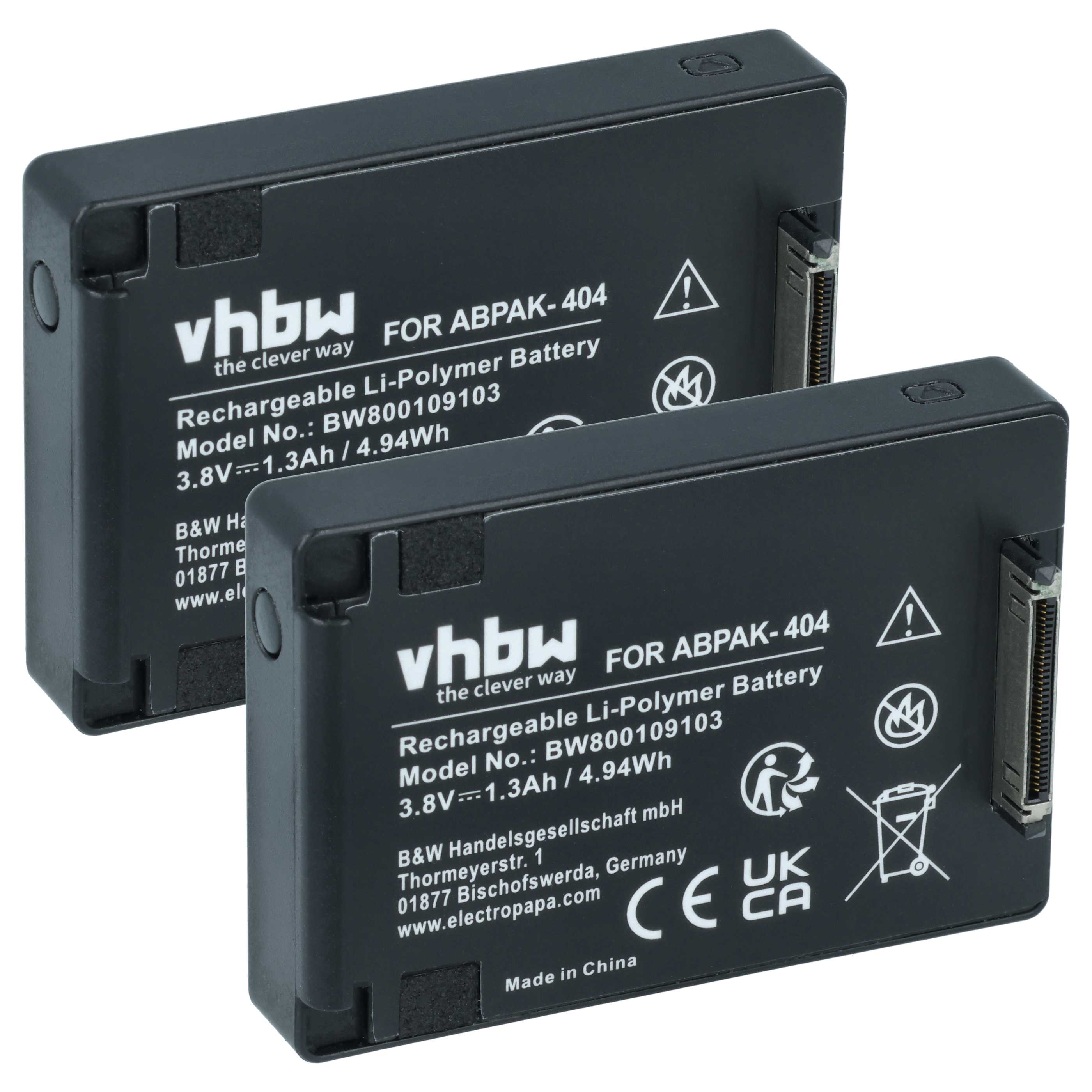 Videokamera-Akku (2 Stück) als Ersatz für GoPro ABPAK-404, BacPac 3661-093 für GoPro - 1240mAh 3,8V Li-Polymer