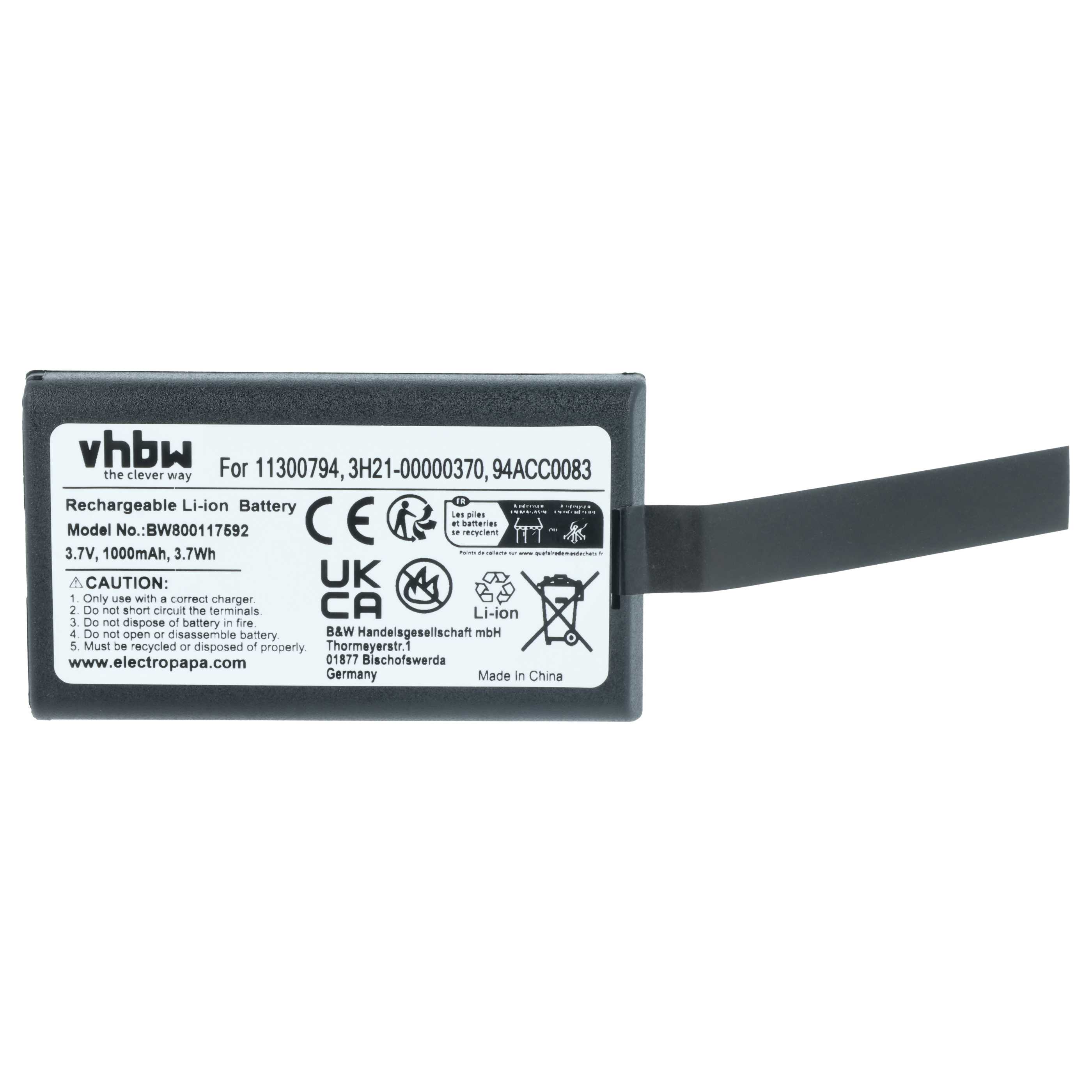 5x Batteria sostituisce Datalogic 11300794, 3H21-00000370 per barcode scanner Datalogic - 1000mAh 3,7V Li-Ion