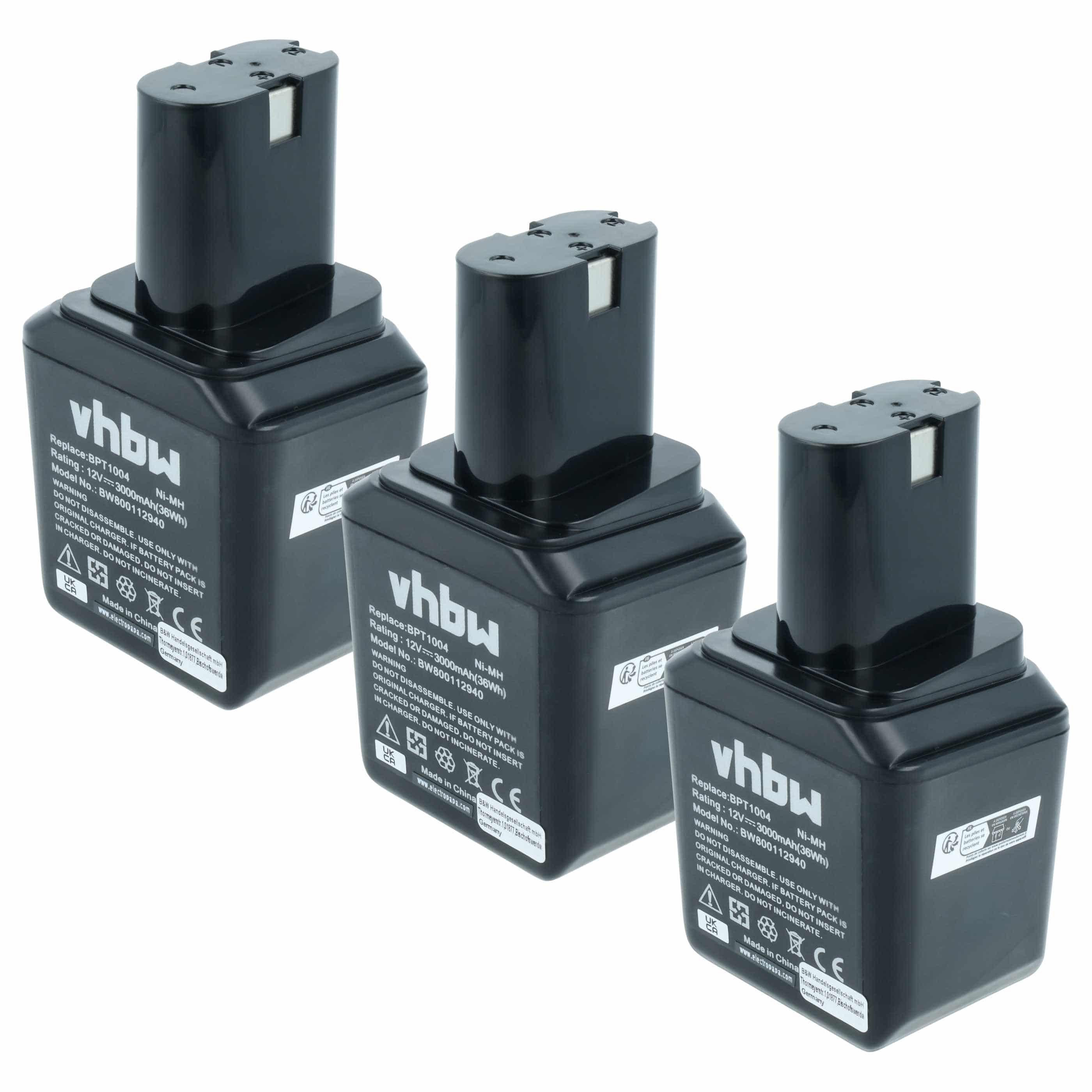 3x Battery replaces Bosch 2 607 335 180, 2 607 335 021 Electric Power Tool - 3000 mAh, 12 V, NiMH