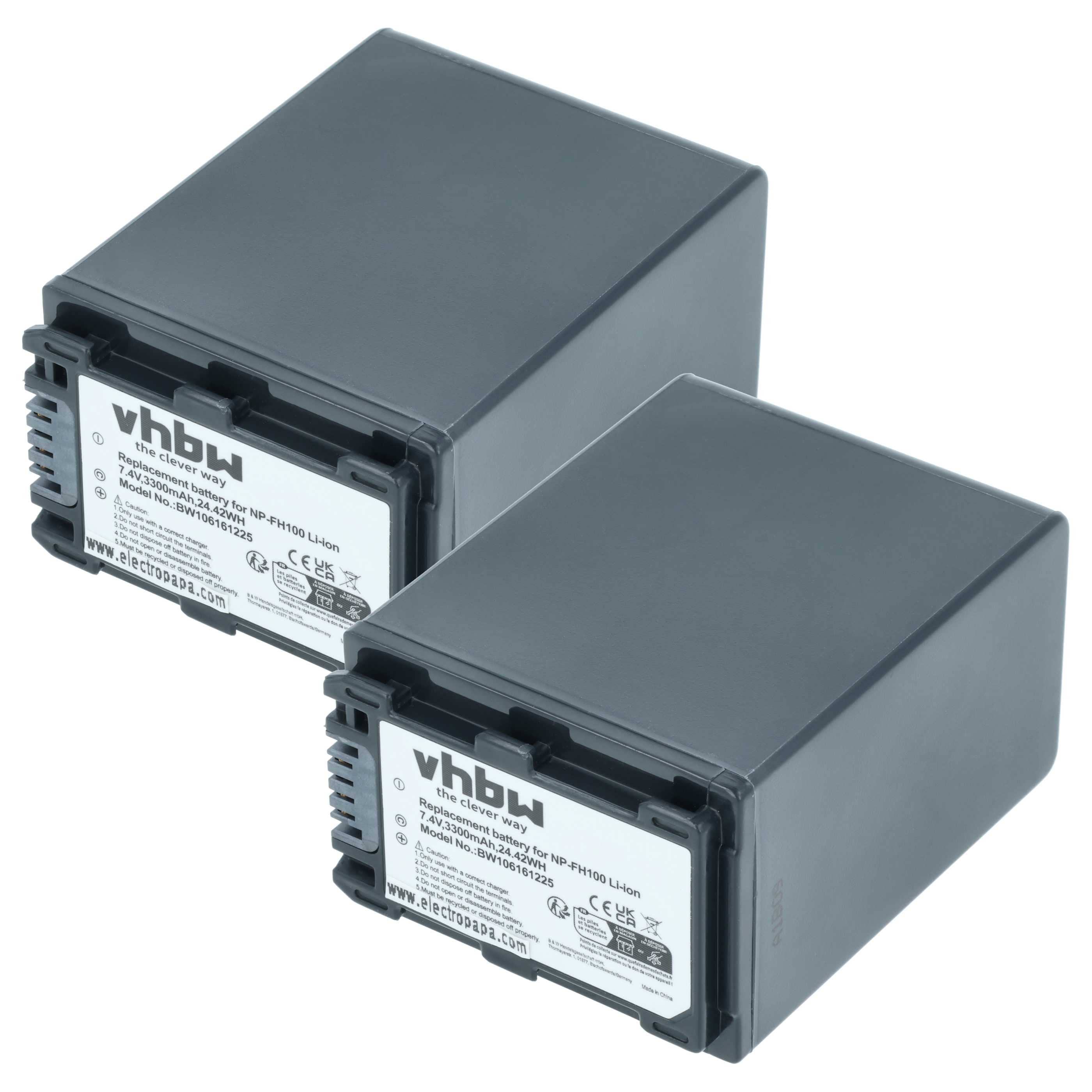 Videocamera 2x Battery replaces Sony NP-FH50, NP-FH100, NP-FH70, NP-FH40 - 3300 mAh 7.4 V Li-Ion