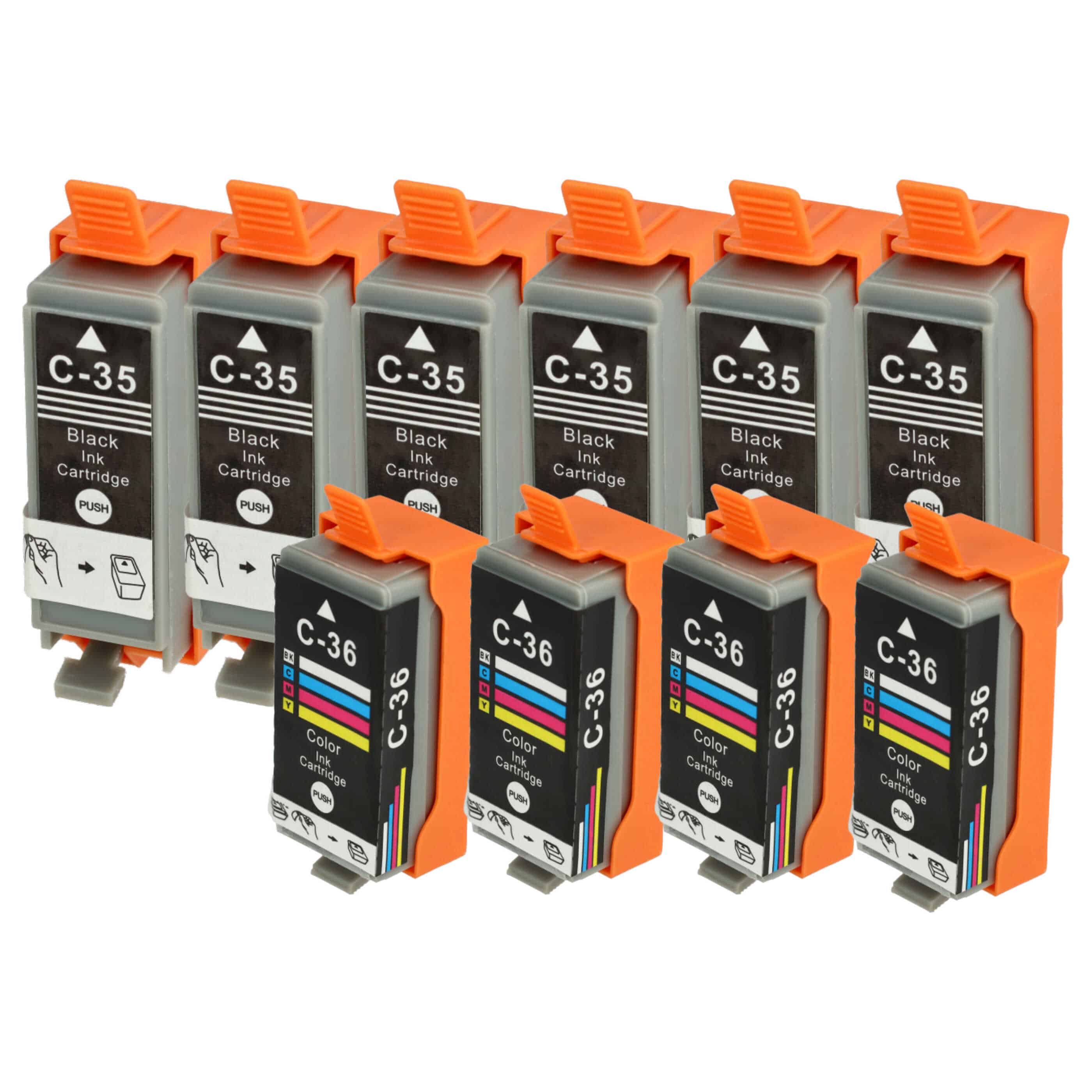 Set de 10x cartuchos de tinta reemplaza Canon CLI-36C, CLI-36, PGI-35 para impresora - B/C/M/Y 107 ml