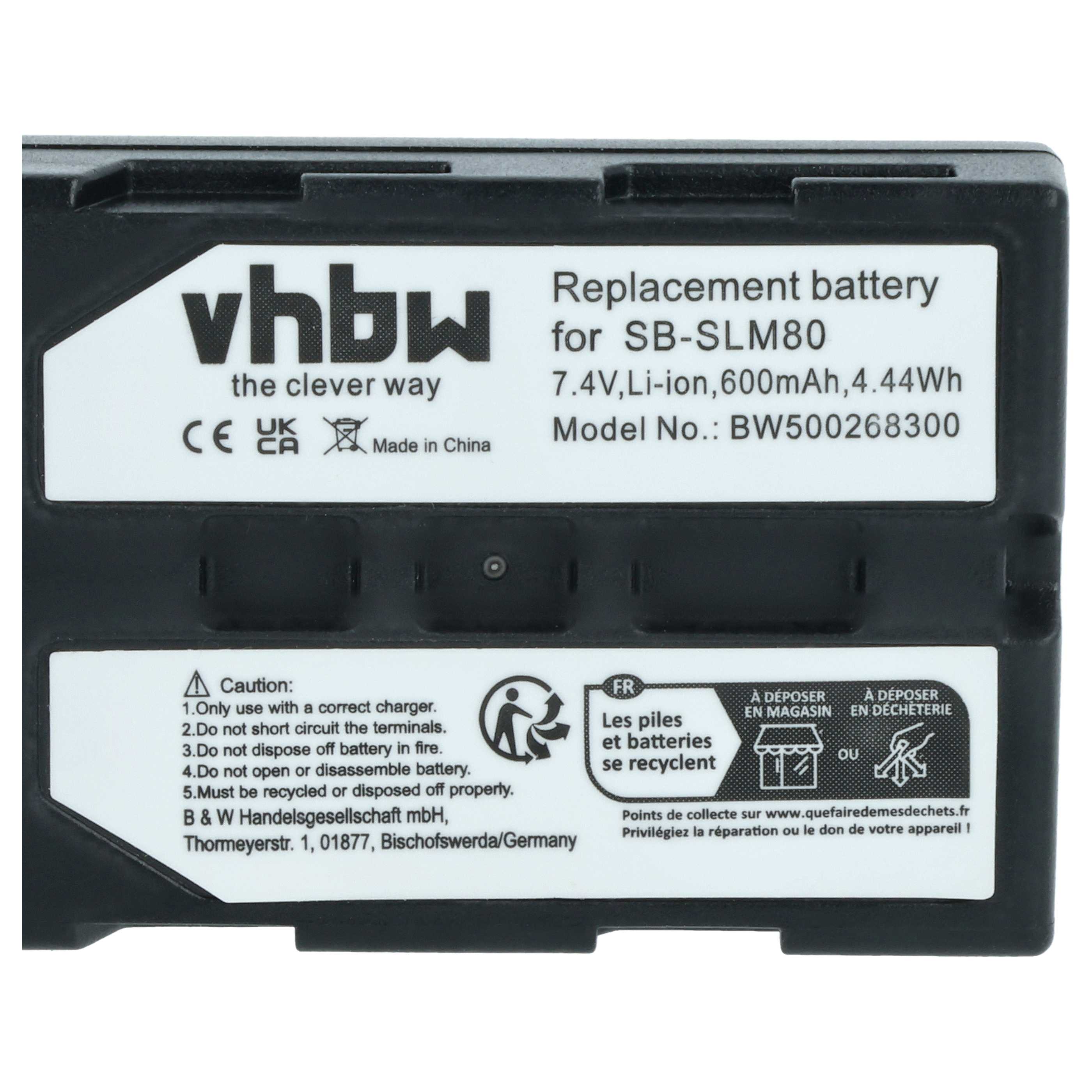 Videocamera Battery replaces Samsung SB-LSM160, SB-LSM320, SB-LSM80 - 600 mAh 7.2 V Li-Ion