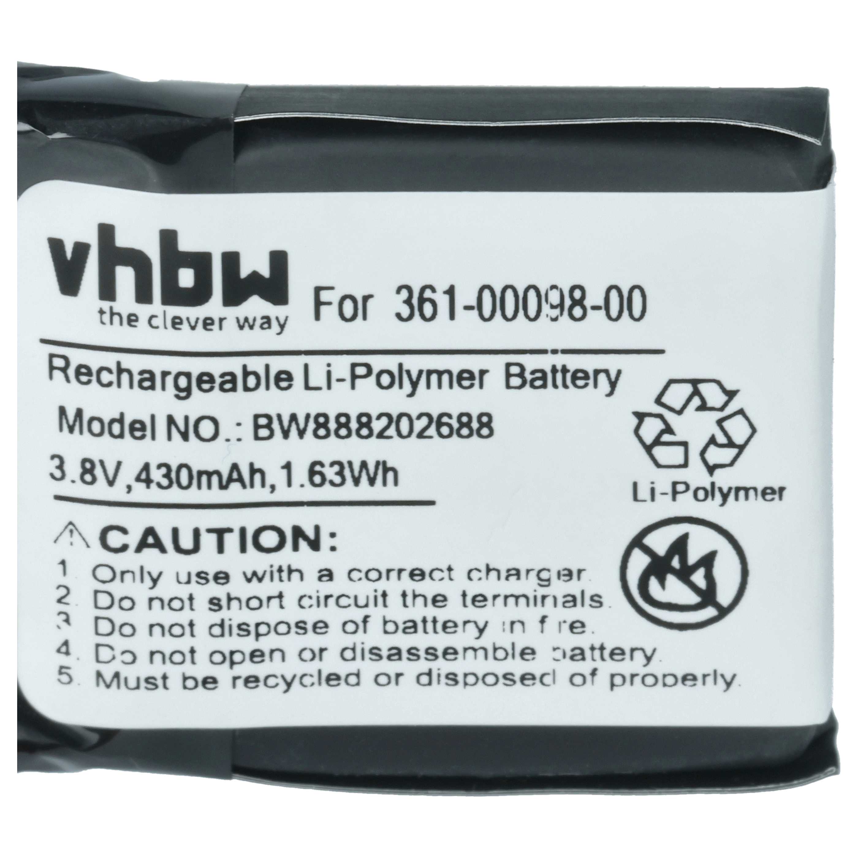 Smartwatch Battery replaces Garmin 361-00098-00 - 410 mAh 3.8 V Li-polymer