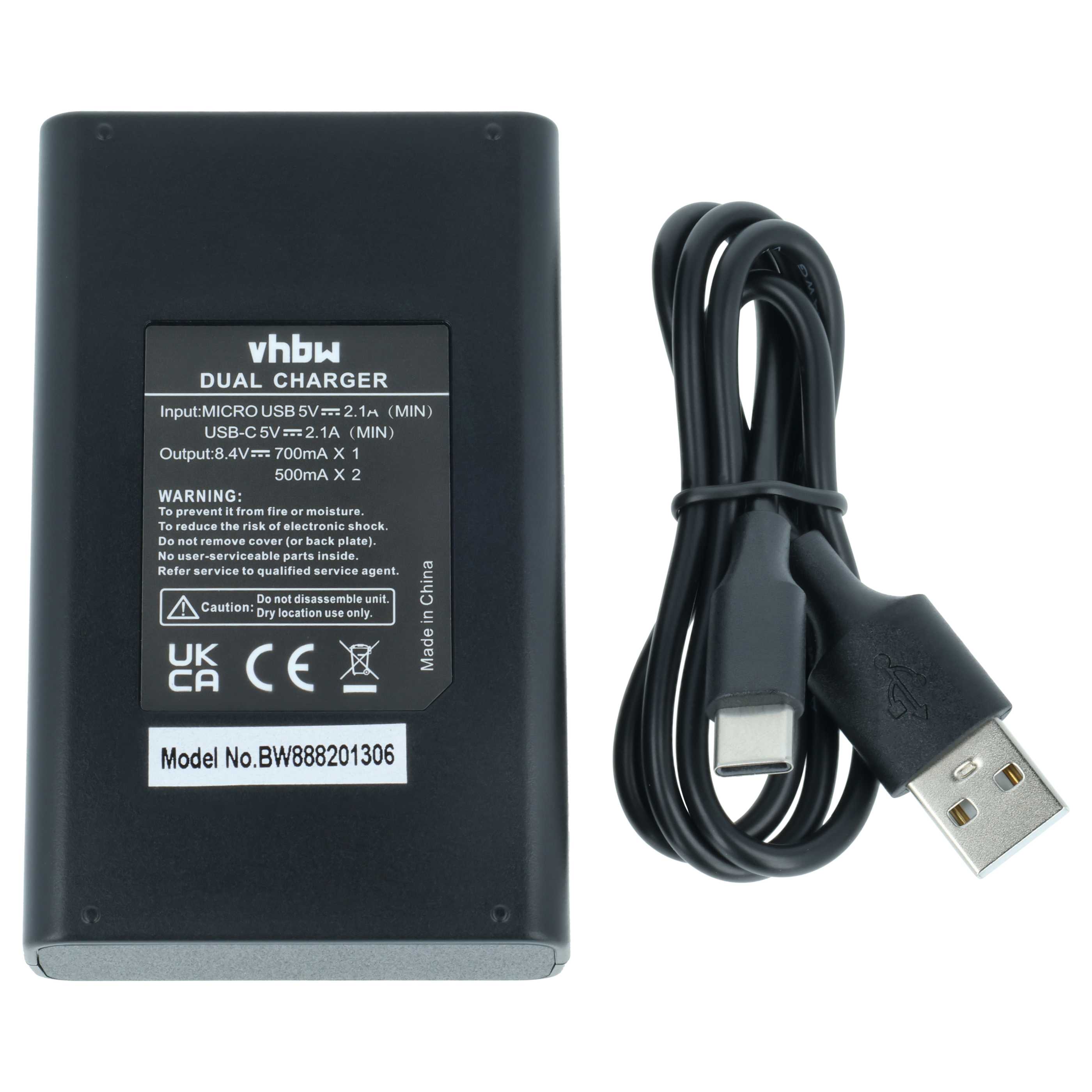 Battery Charger USB-C + Cable USB-C suitable for Leica, Panasonic Lumix Digital Camera etc.