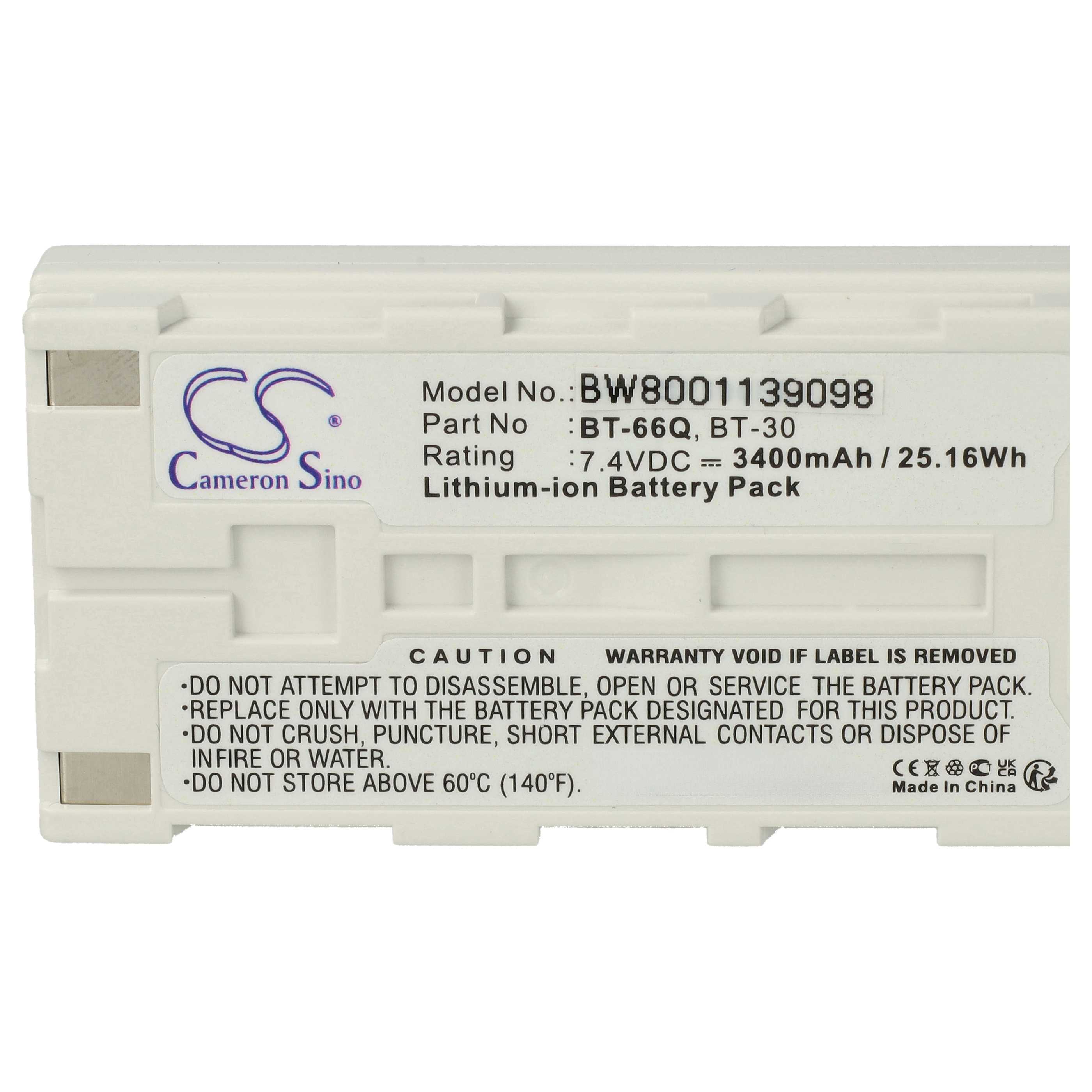 Batería reemplaza Topcon BT-65Q, BT-66Q, BT-30, BT-62Q para dispositivo medición (3400 mAh, 7,4 V, Li-Ion)