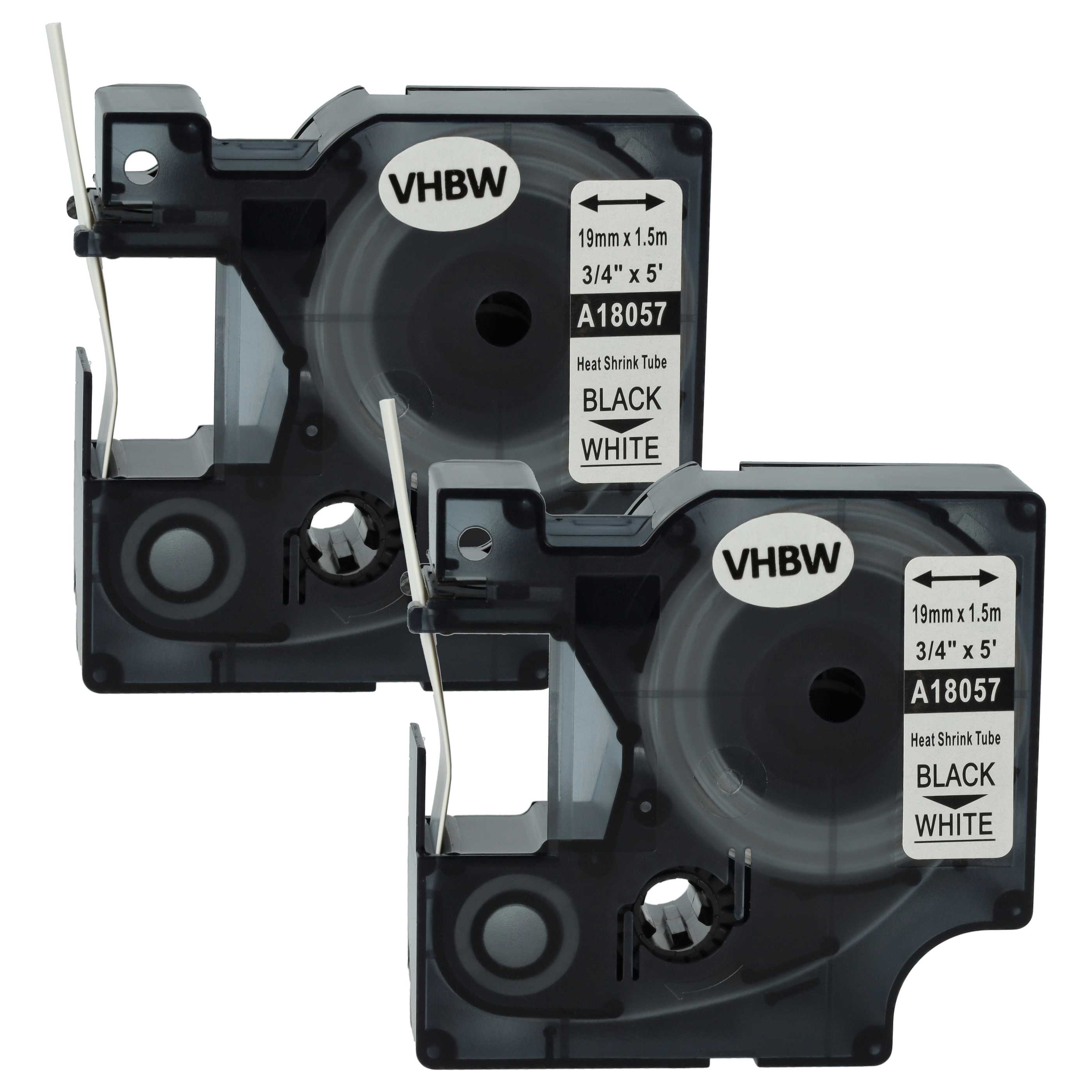2x Label Tape replaces Dymo 18057 - Black to White, Heat Shrink Tape, 19 mm