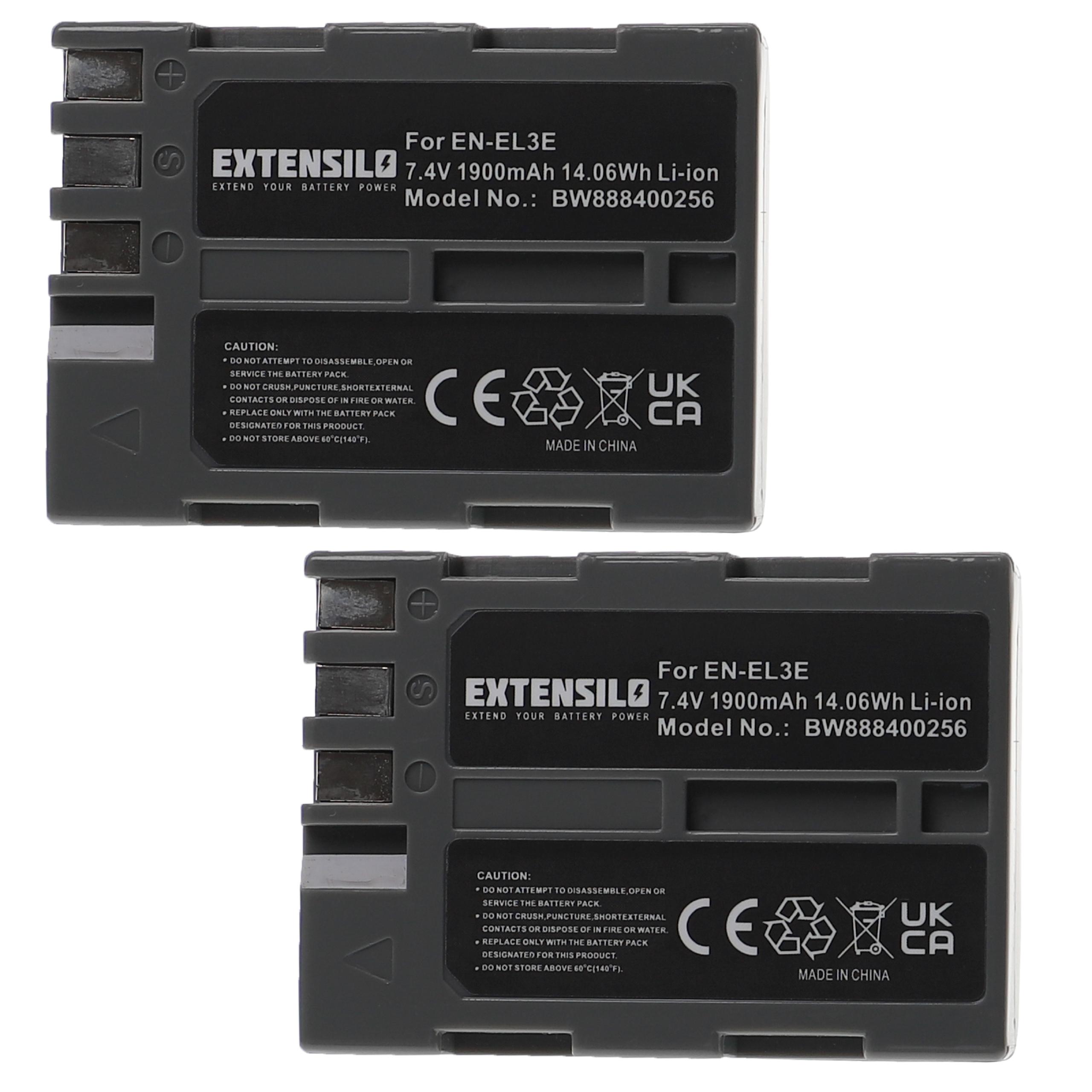 2x Battery replaces Nikon EN-EL3e - 1900mAh, 7.4V, Li-Ion