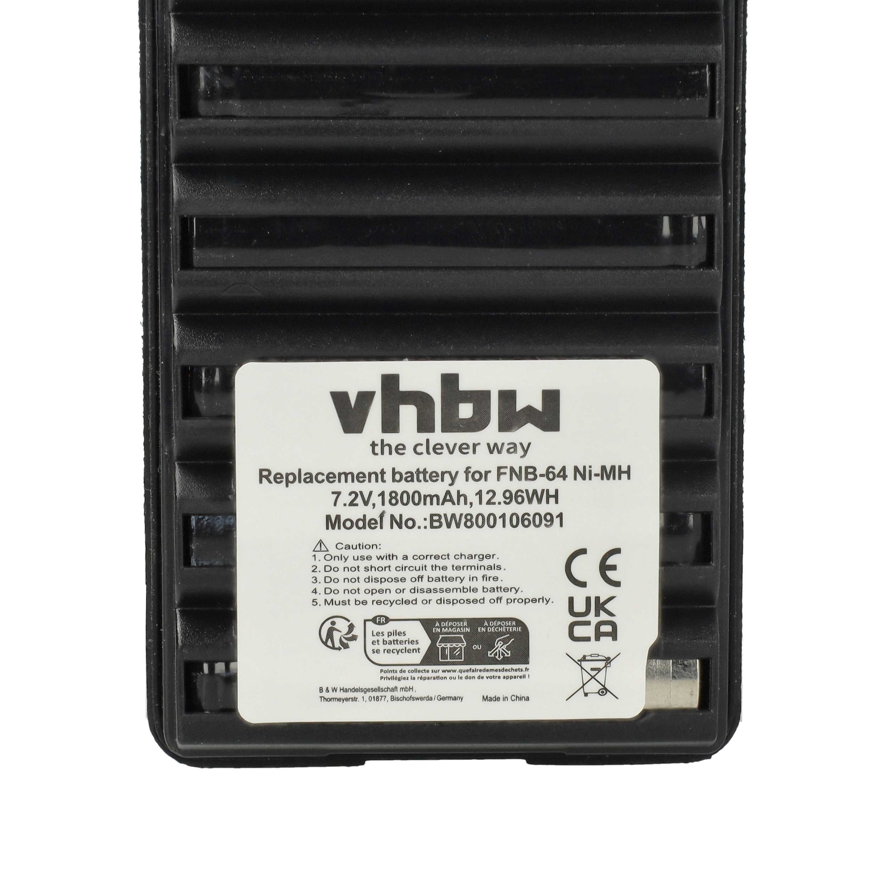 Radio 2x Battery replaces Yaesu Vertex FNB-64H, FNB-57, FNB-64, FNB-83, AAJ66X001 - 1800 mAh 7.2 V NiMH