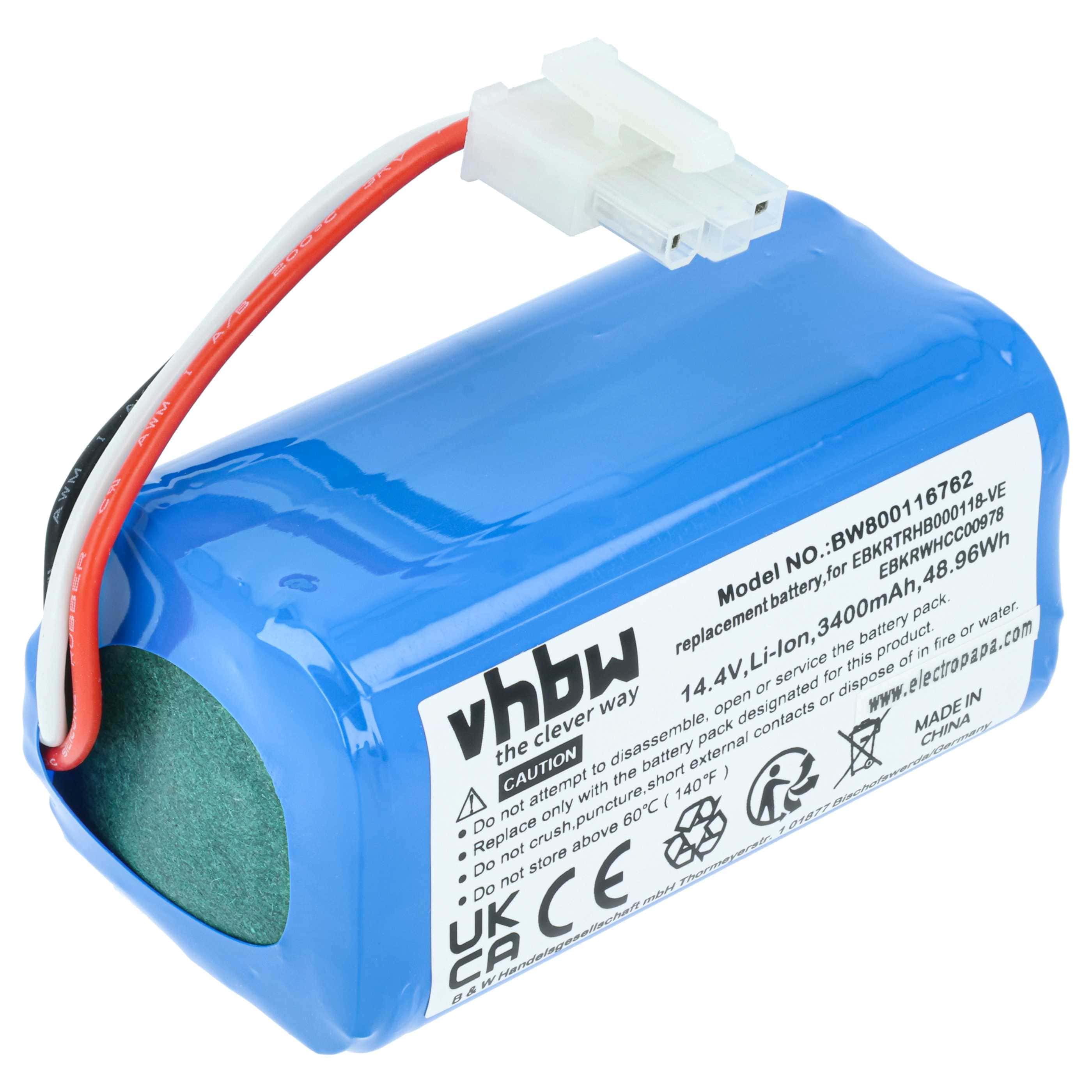 Battery replaces iClebo EBKRTRHB000118-VE, EBKRWHCC00978 for iClebo etc. 3400mAh, 14.4V, Li-Ion