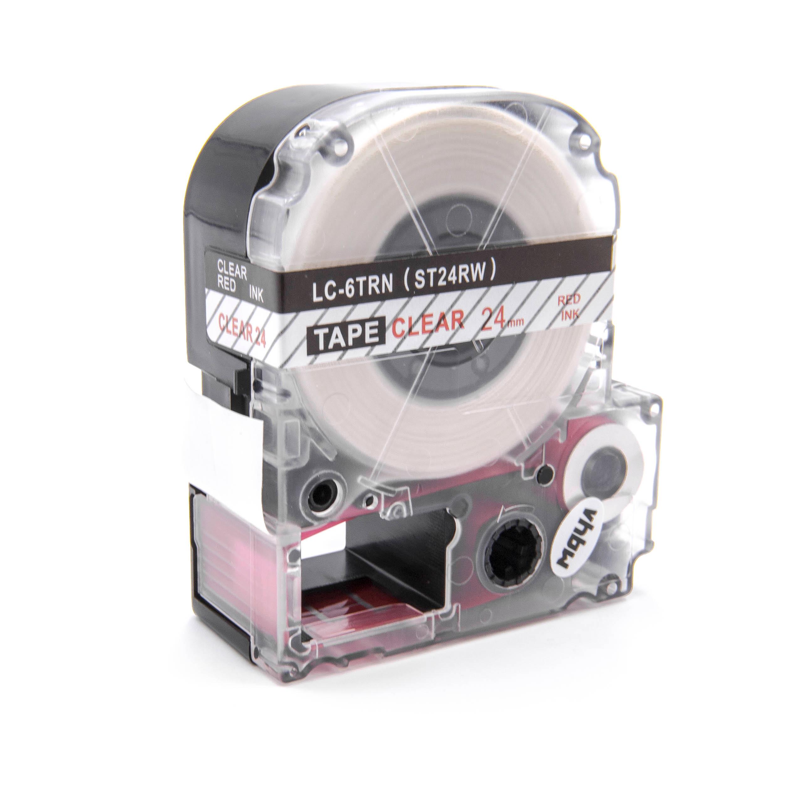 Cassette à ruban remplace Epson LC-6TRN - 24mm lettrage Rouge ruban Transparent