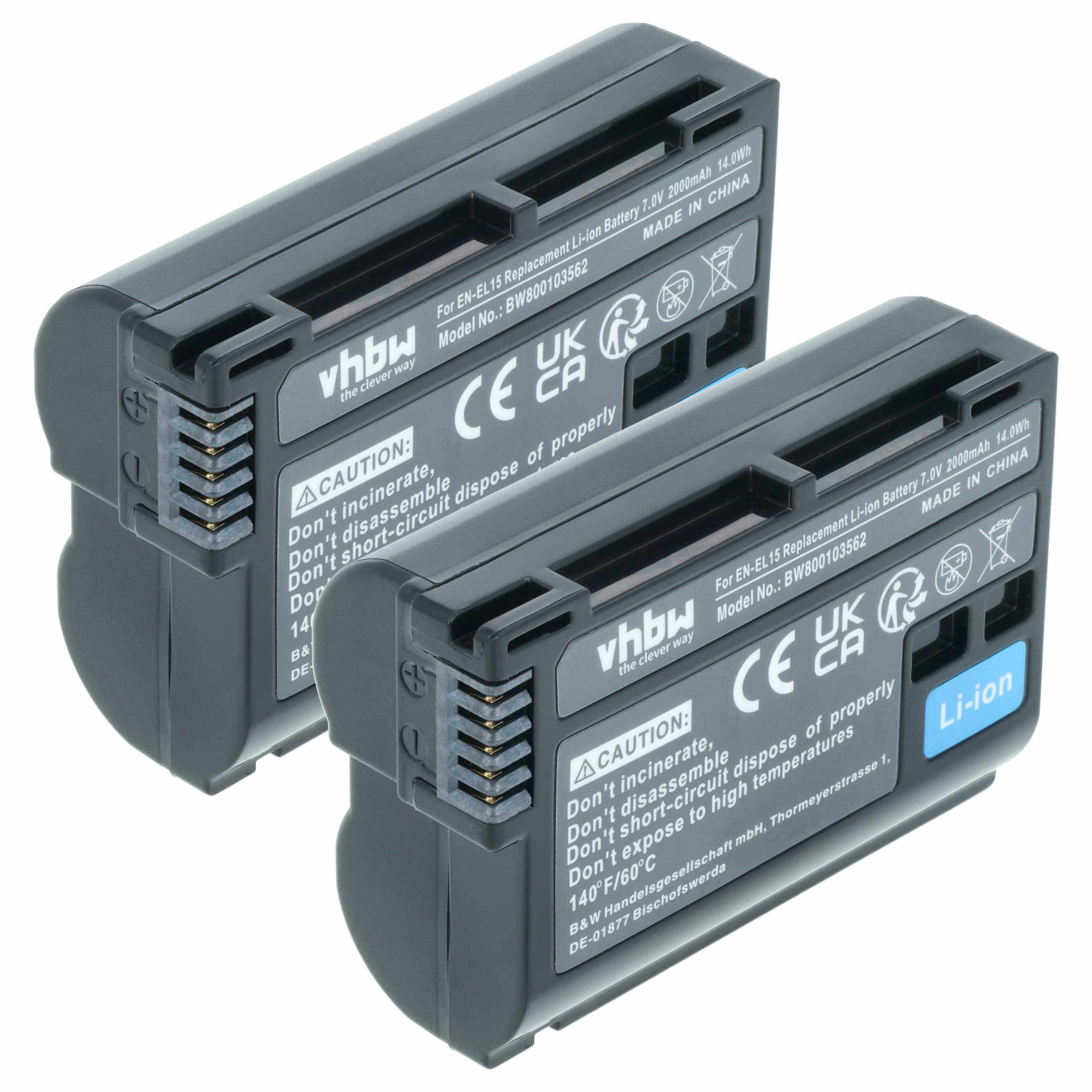 2x Battery replaces Nikon EN-EL15, EN-EL15b, EN-EL15A, EN-EL15c - 2000mAh, 7V, Li-Ion with Info Chip
