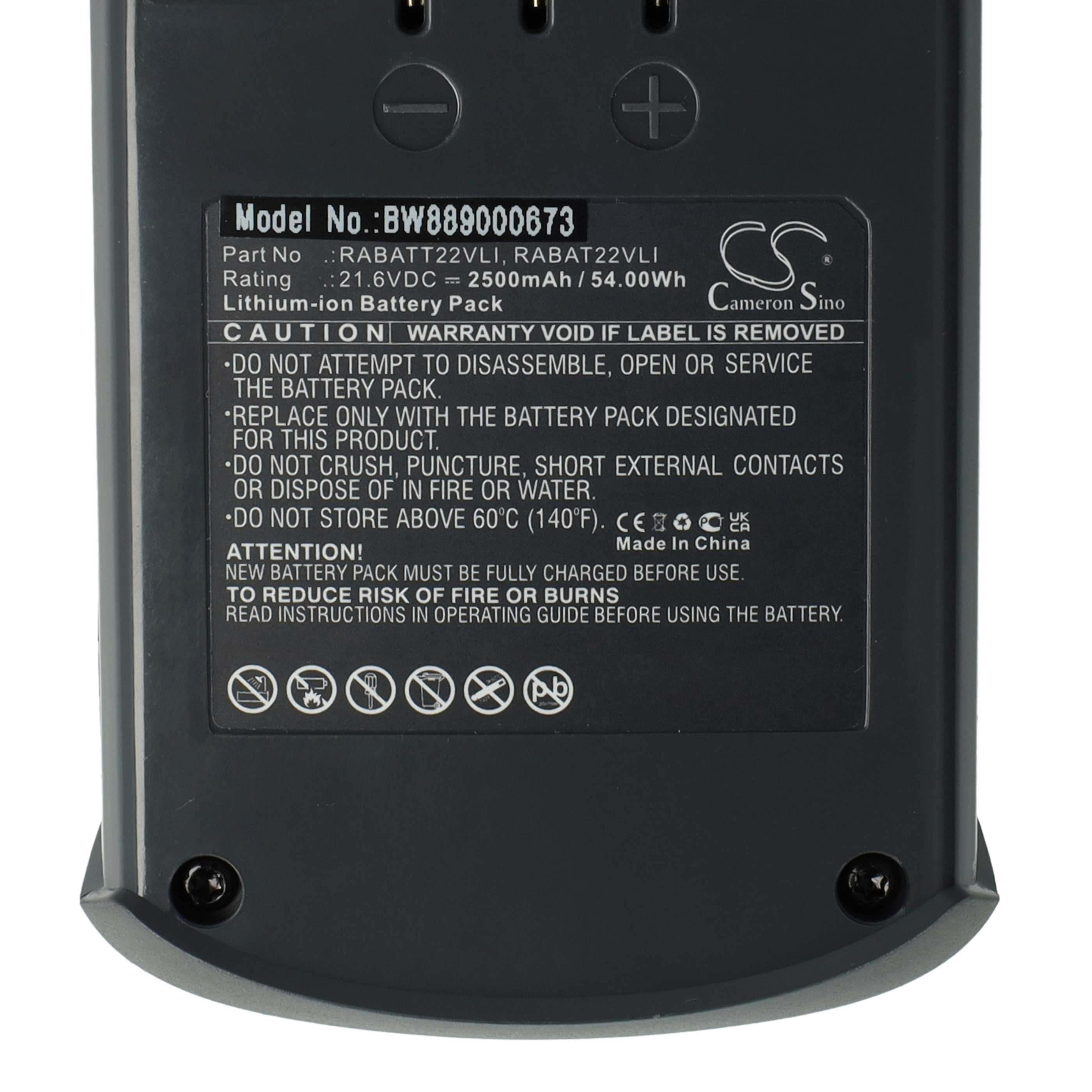 Battery Replacement for Hoover RABAT22VLI, RABATT22VLI, 6.20.40.01-0, 48023809 for - 2500mAh, 21.6V, Li-Ion