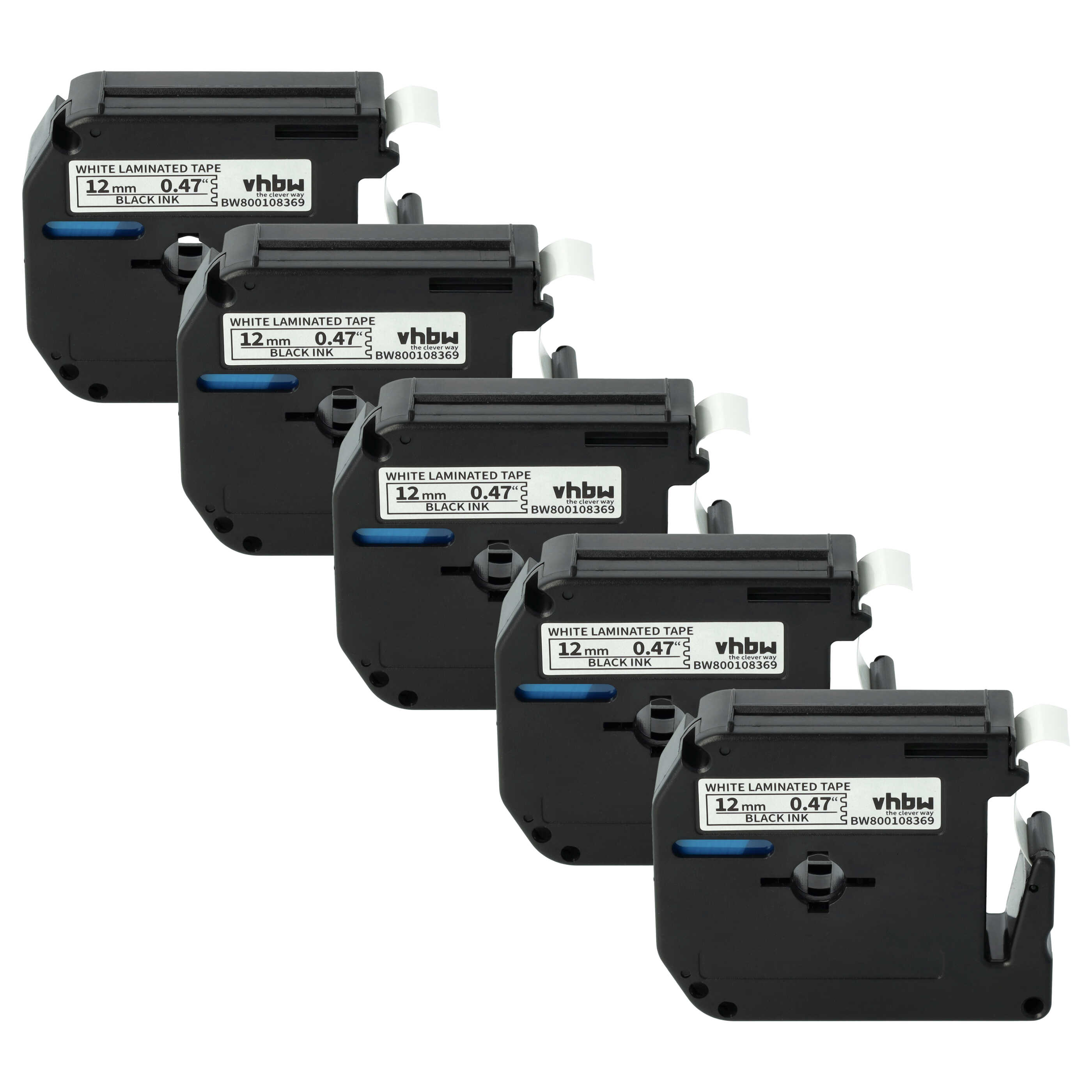 5x Label Tape as Replacement for Brother M-K231 - 12 mm Black to White