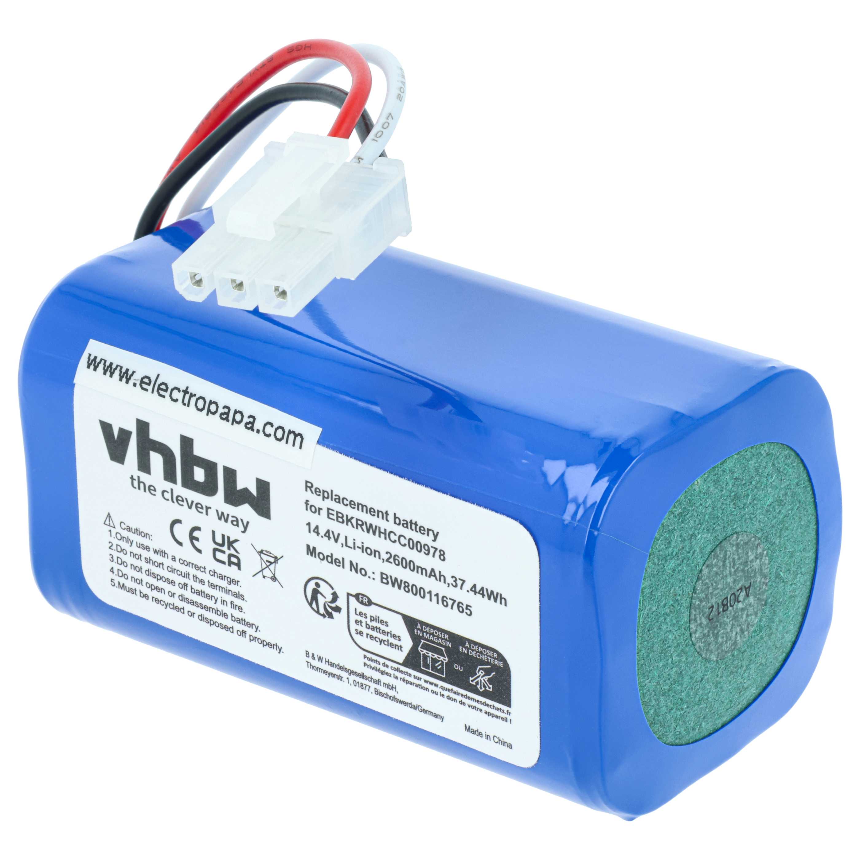 Battery replaces Miele 9702922 for Miele 2600mAh, 14.4V, Li-Ion
