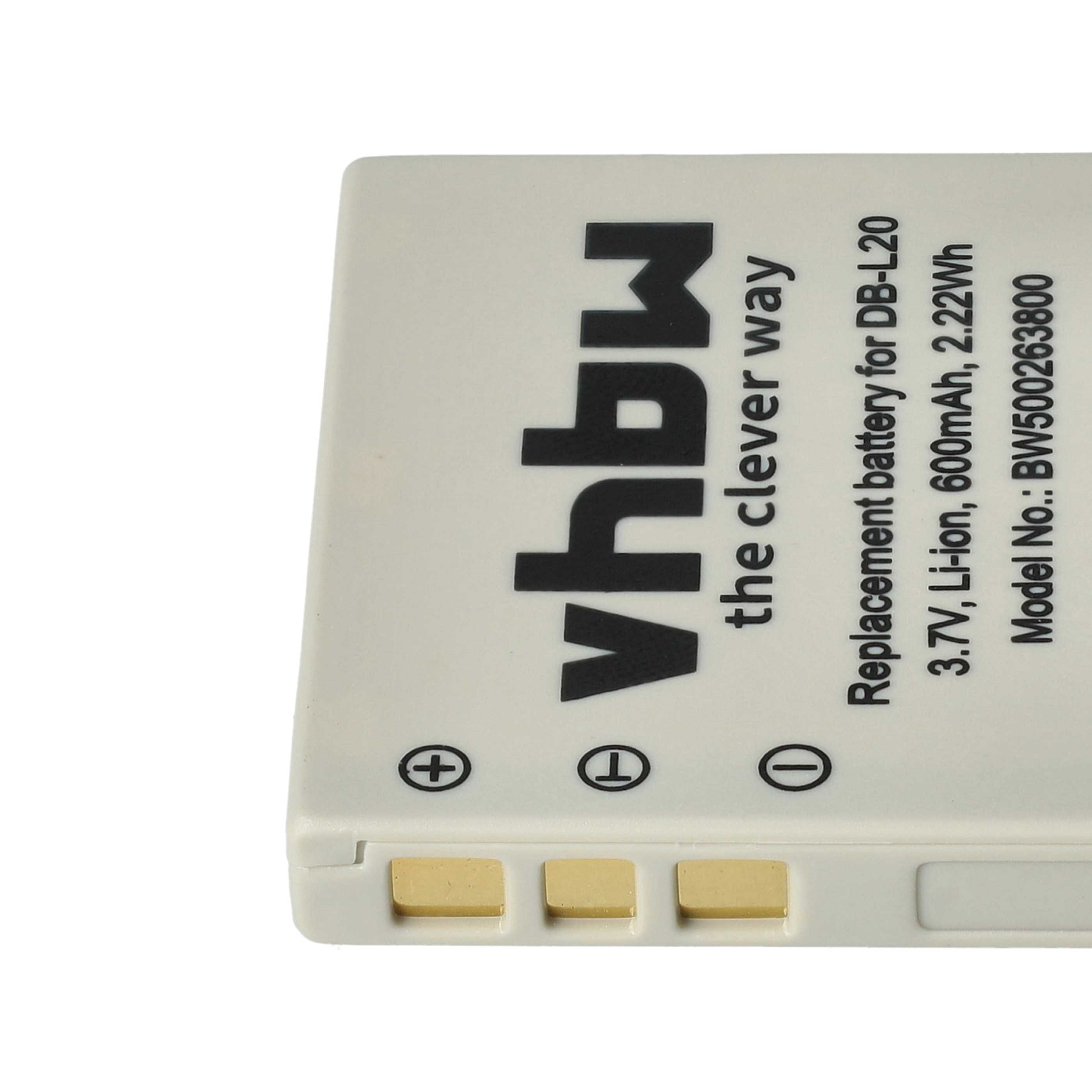 2x Battery replaces Sanyo DB-L20, DB-L20A, DB-L20AEX - 600mAh, 3.7V, Li-Ion