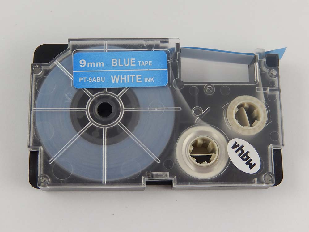 Schriftband als Ersatz für Casio XR-9ABU - 9mm Weiß auf Blau