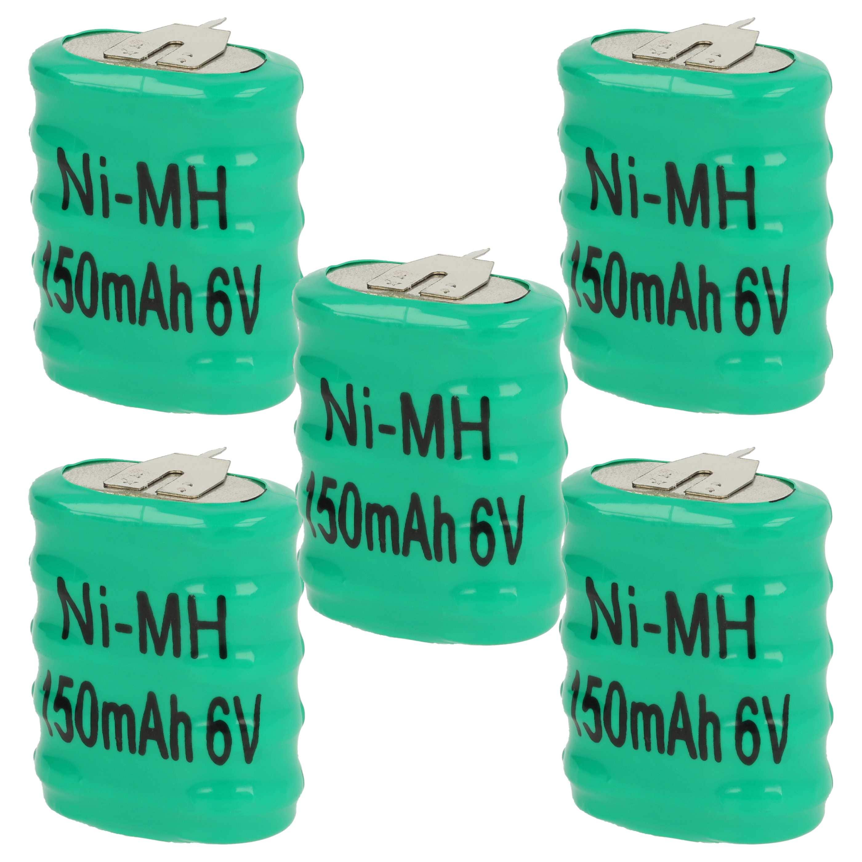 5x Button Cell Battery Type 5/V150H 3 Pins for Model Building Solar Lamps etc. - 150 mAh 6 V NiMH