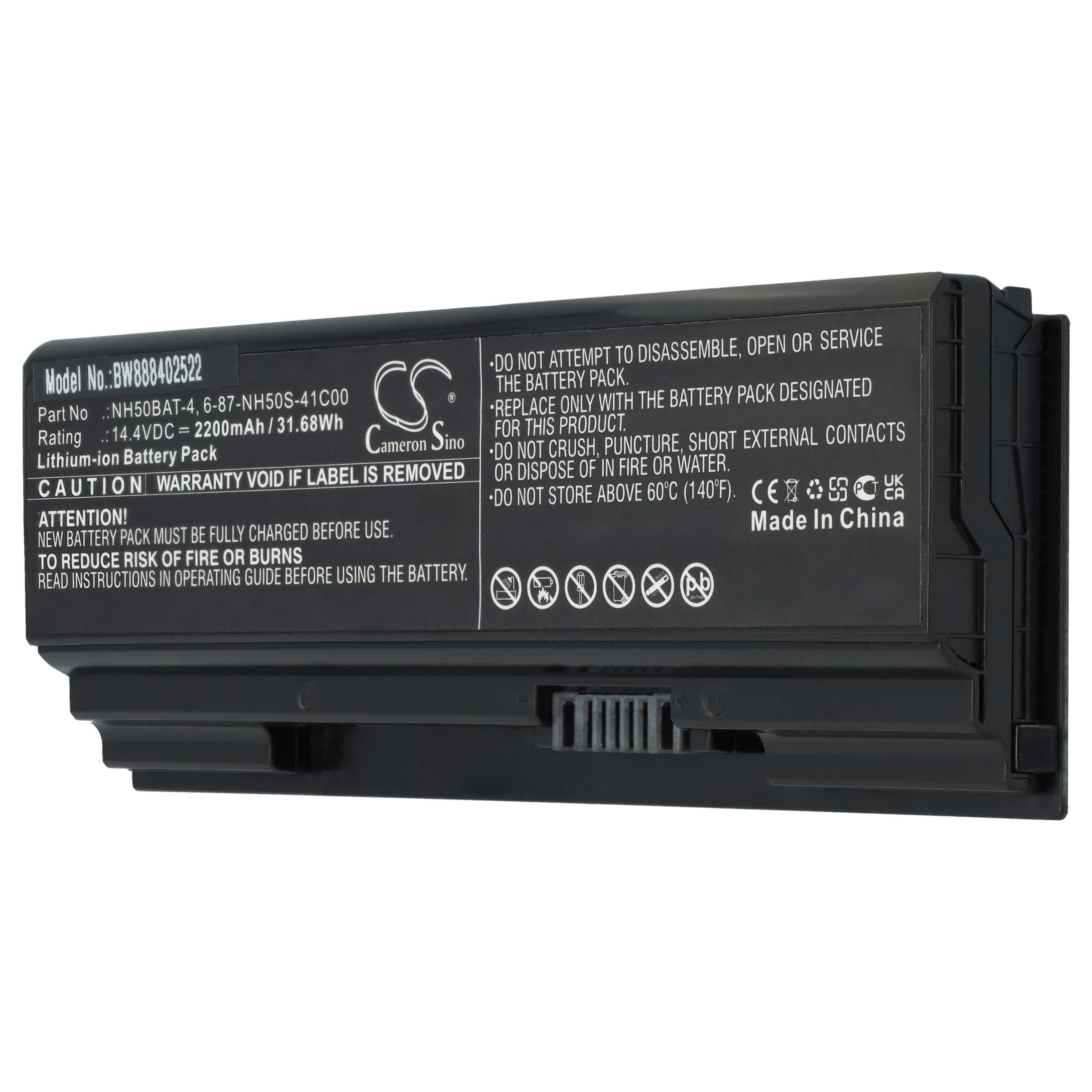 Batterie remplace Aorus 6-87-NH50S-41C00, NH50BAT-4 pour ordinateur portable - 2200mAh 14,4V Li-ion