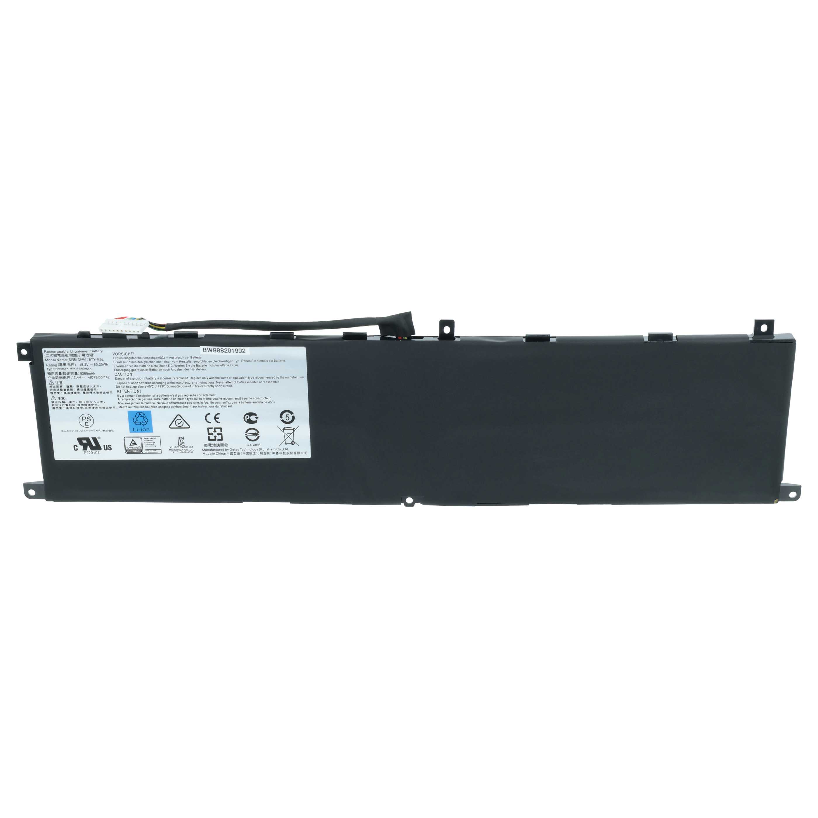 Notebook Battery replaces MSI BTY-M6L - 5200 mAh 15.2 V Li-polymer