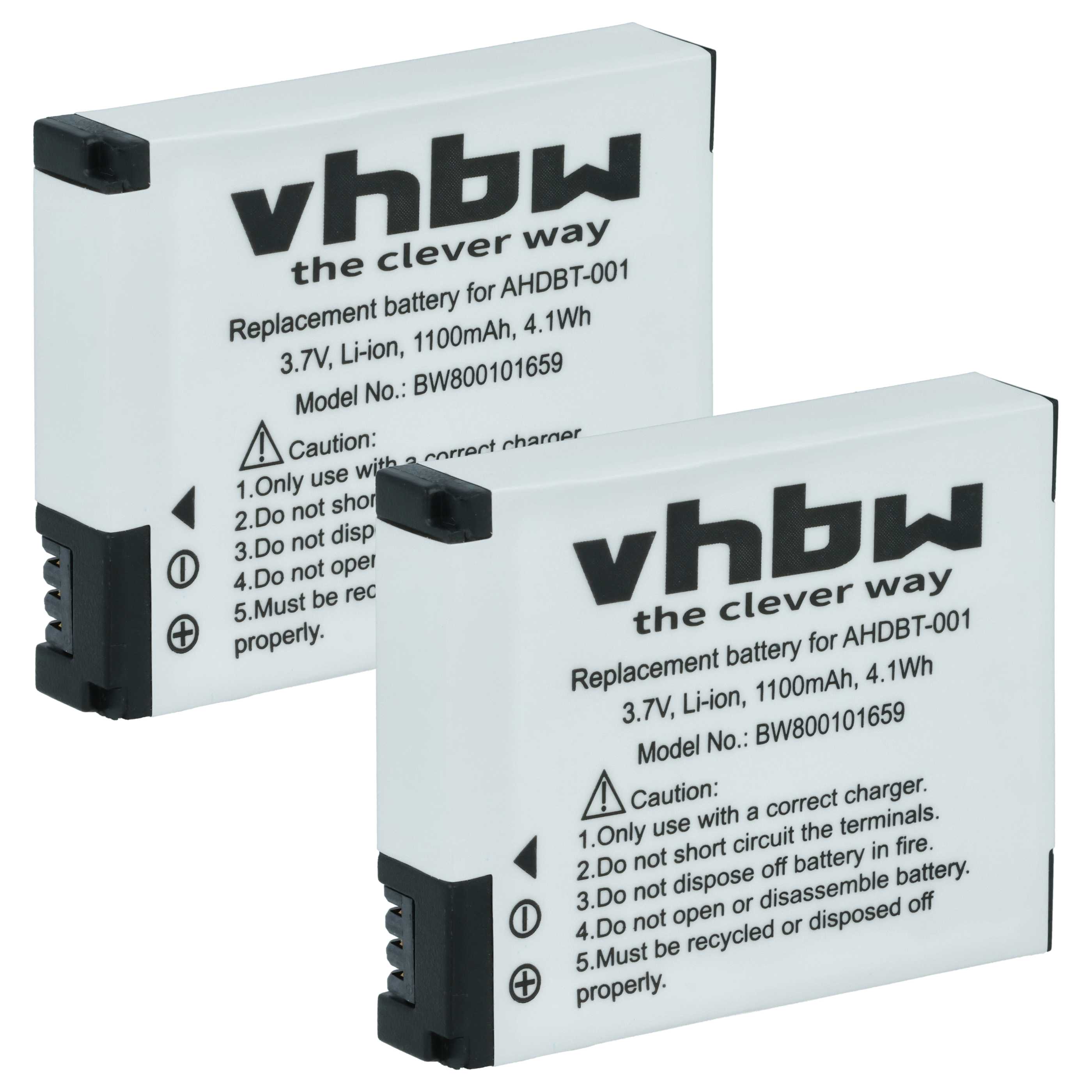 Videocamera 2x Battery replaces GoPro ABPAK-001, AHDBT-001 - 1100 mAh 3.7 V Li-Ion