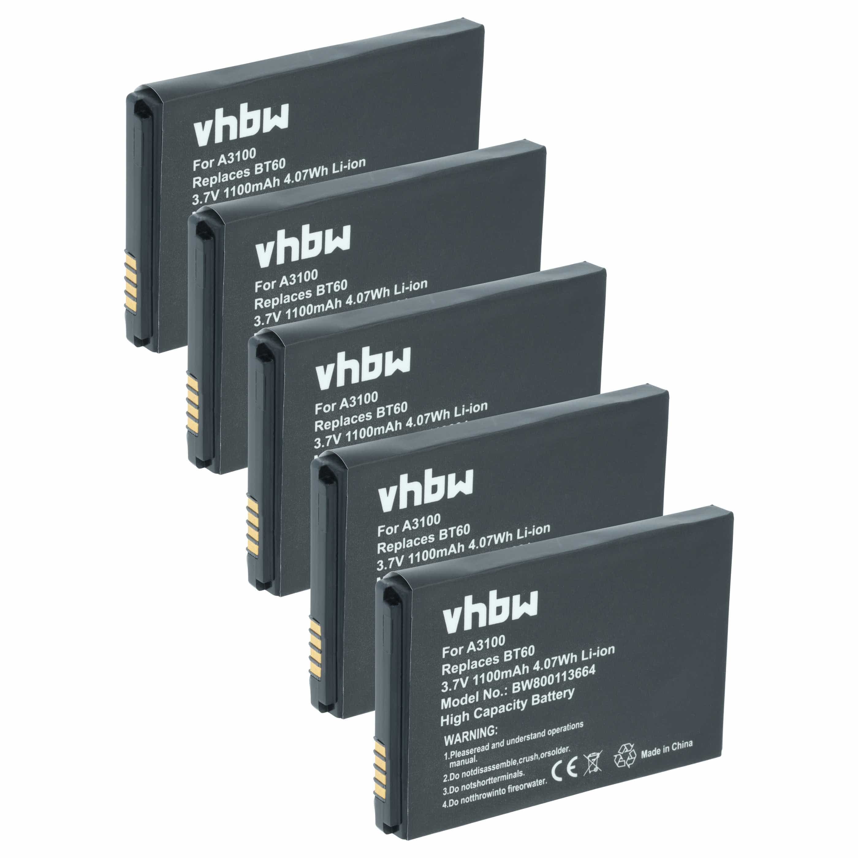5x Akumulator do telefonu smartfona zamiennik Motorola BT90, HKLN4440B, BT110, BT60 - 1100 mAh 3,7 V Li-Ion