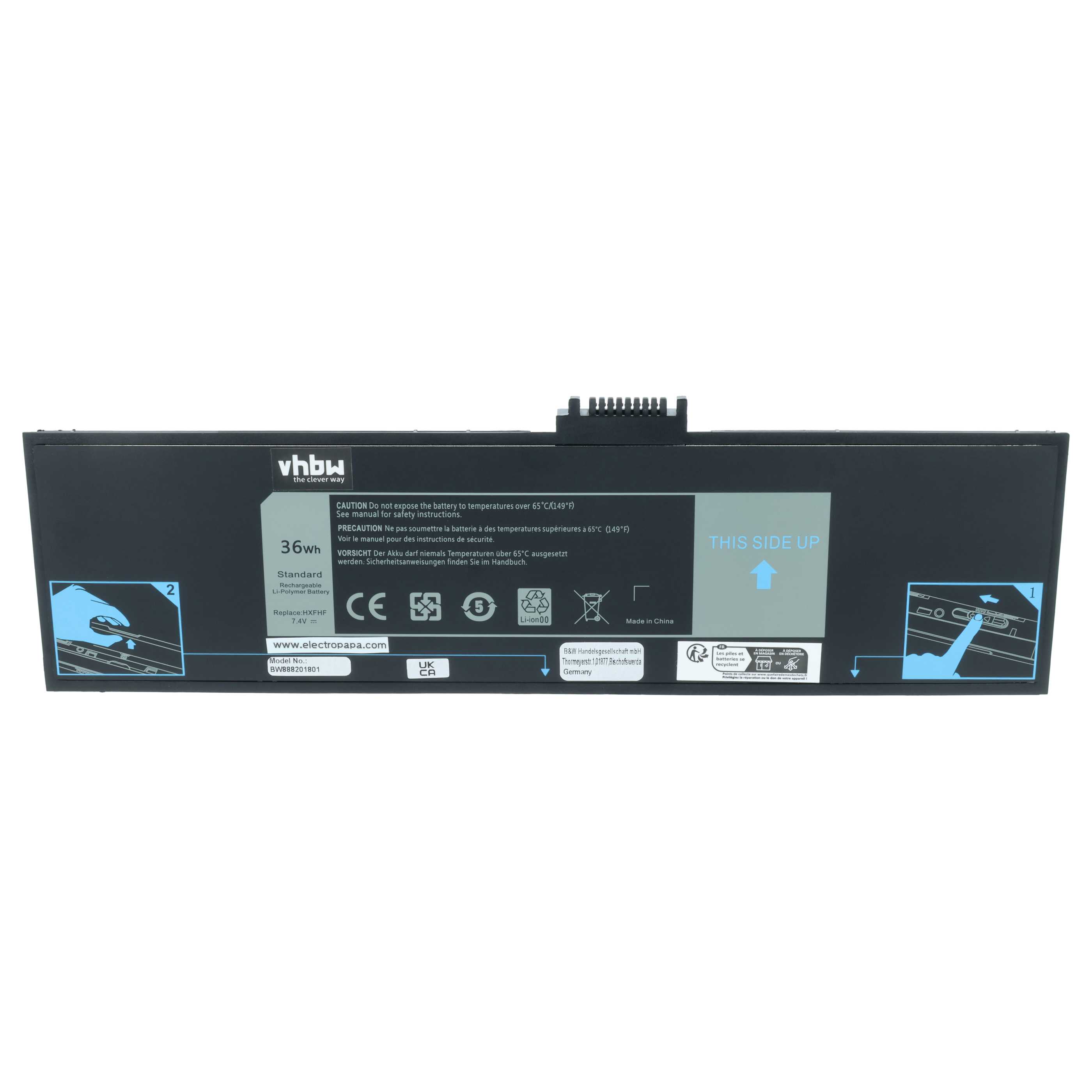 Tablet Battery replaces Dell VJF0X, HXFHF, 0VJF0X - 4850 mAh 7.4 V Li-polymer