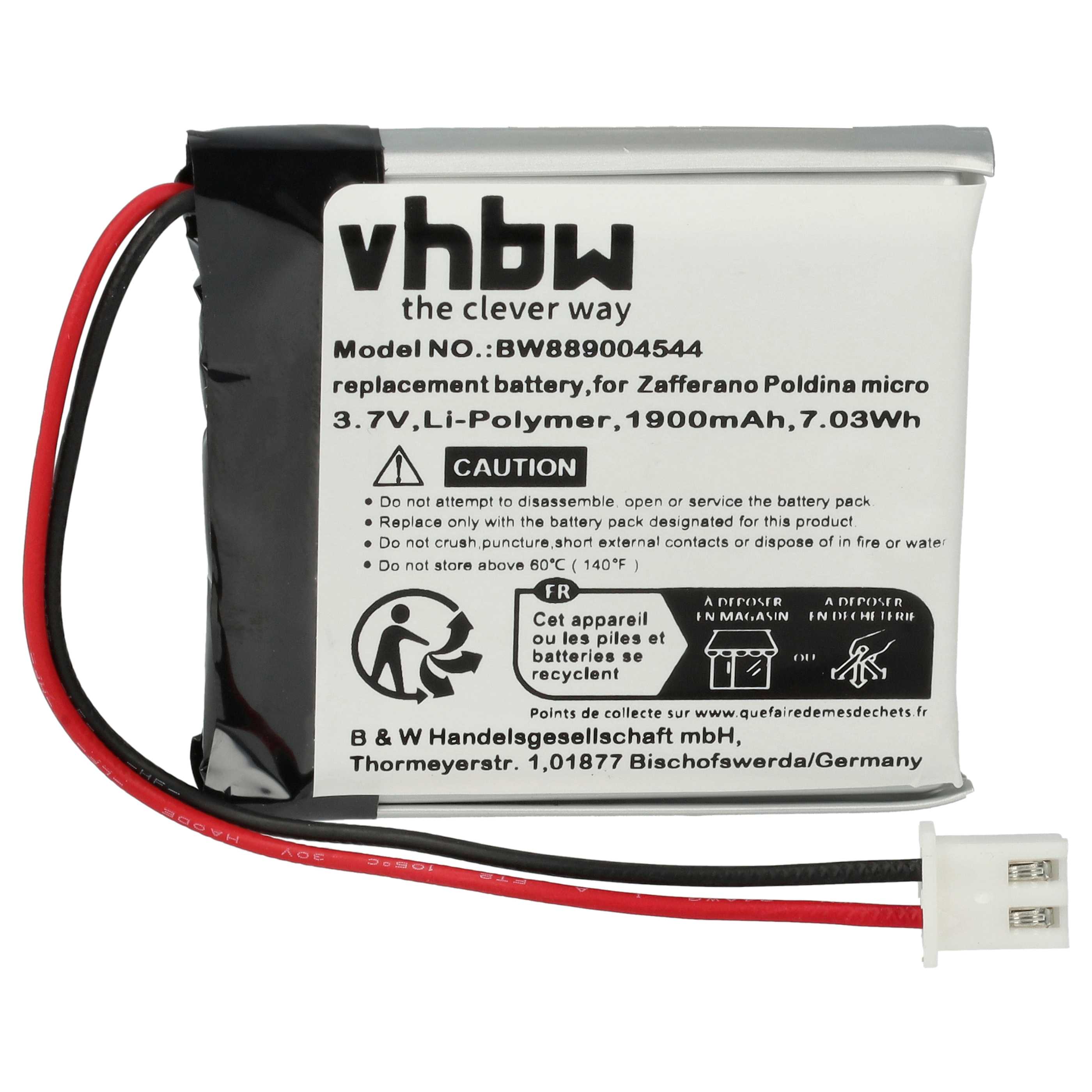 2x Akku als Ersatz für Zafferano BAT04704004001000 für Zafferano - 1900mAh 3,7V Li-Polymer