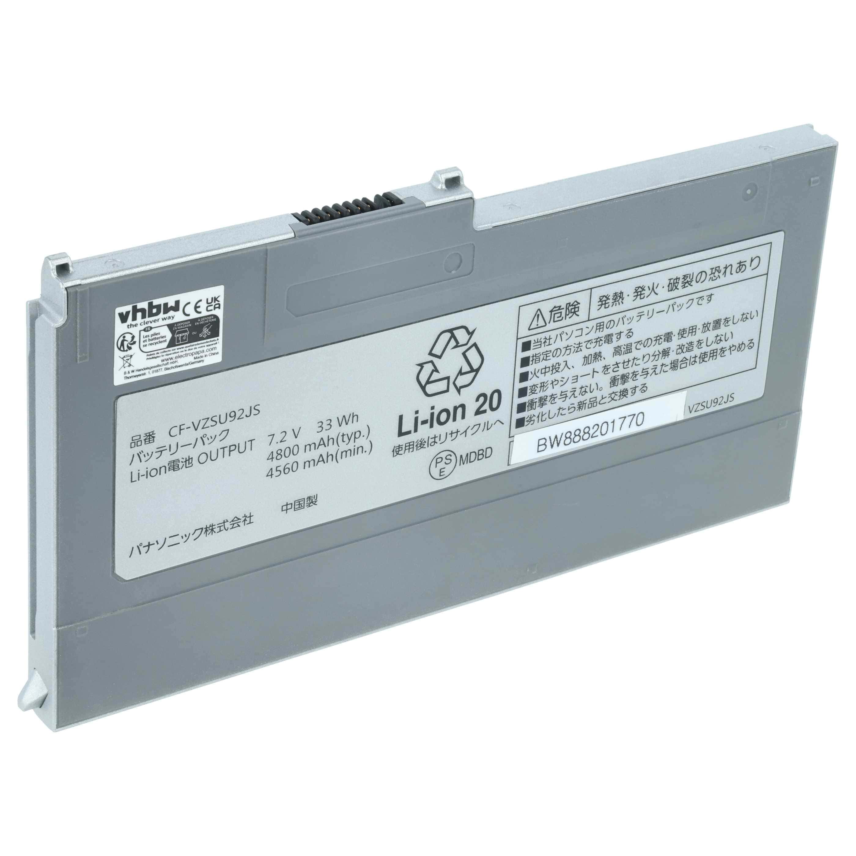 Akumulator do laptopa zamiennik Panasonic CF-VZSU92, CF-VZSU92E - 4400 mAh 7,2 V Li-Ion, srebrnoszary