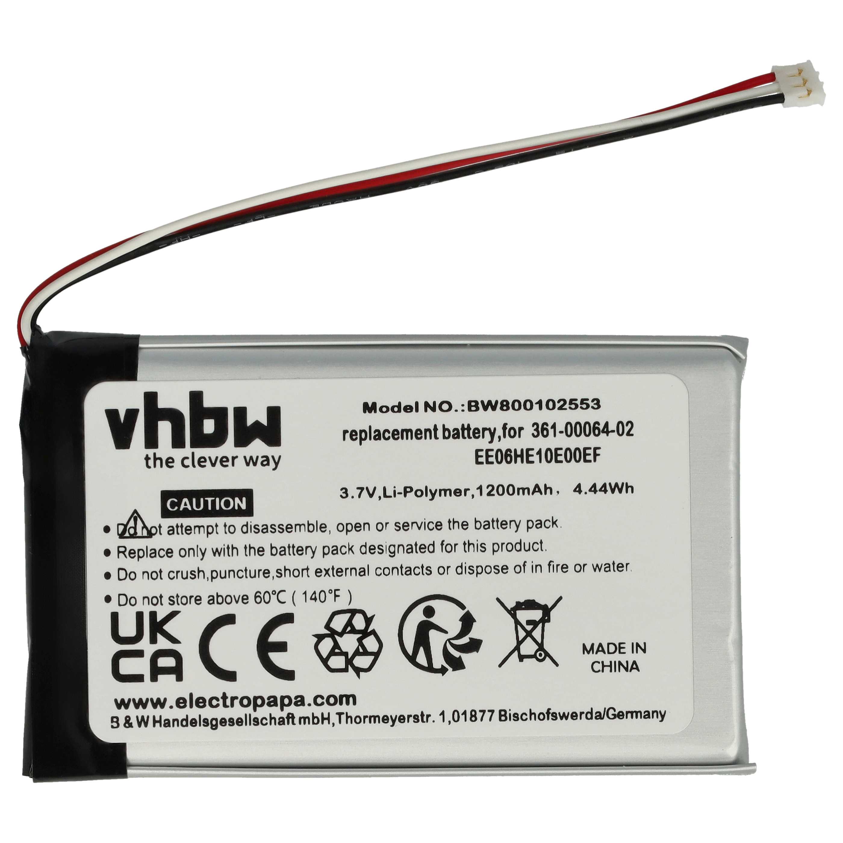 Akumulator do nawigacji GPS zamiennik Garmin EE06HE10E00EF, 361-00064-02 - 1200 mAh 3,7 V LiPo