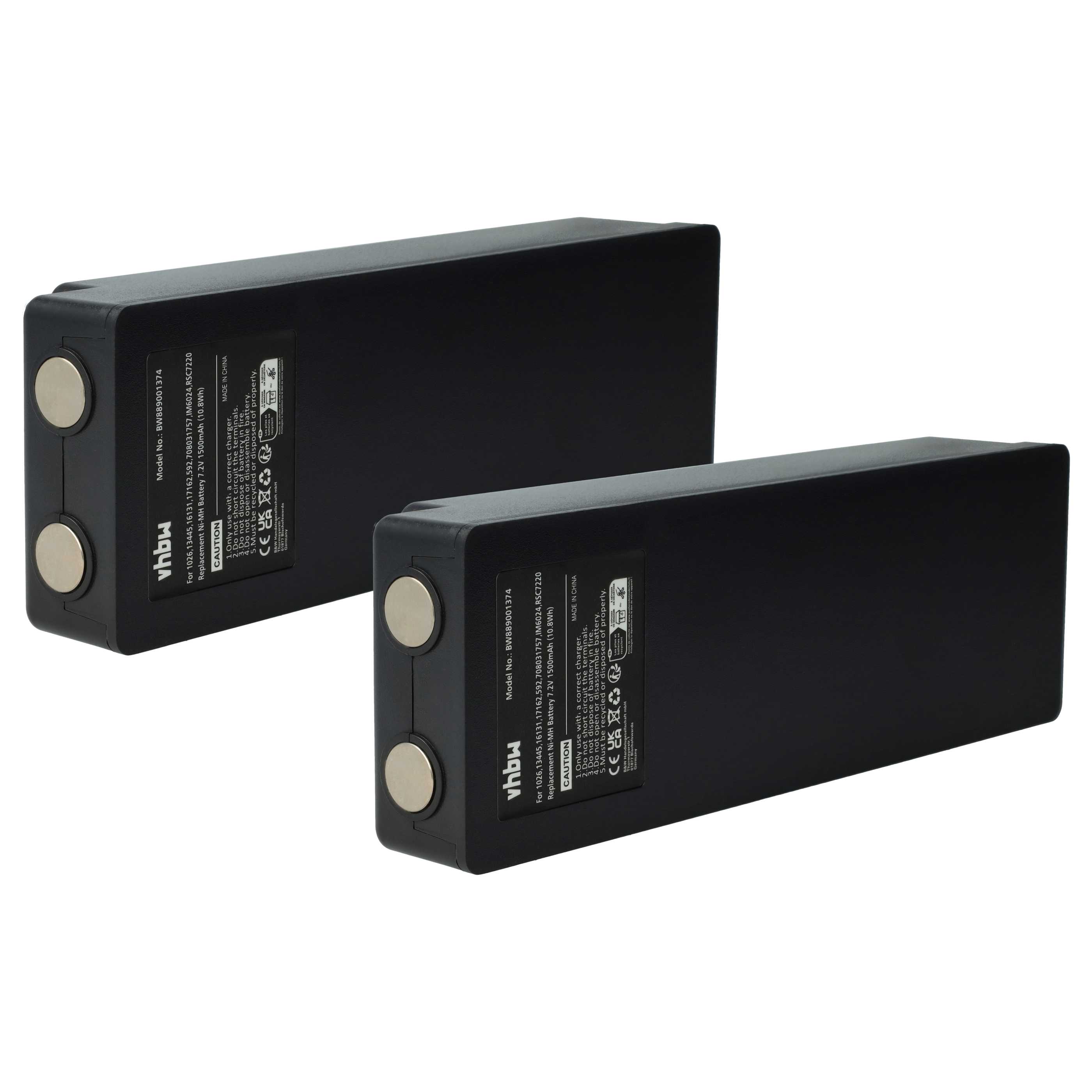 Batería (2 ud) reemplaza Palfinger 17162, 708031757, 16131, 1026, 13445 sistema control - 1500mAh 7,2V NiMH