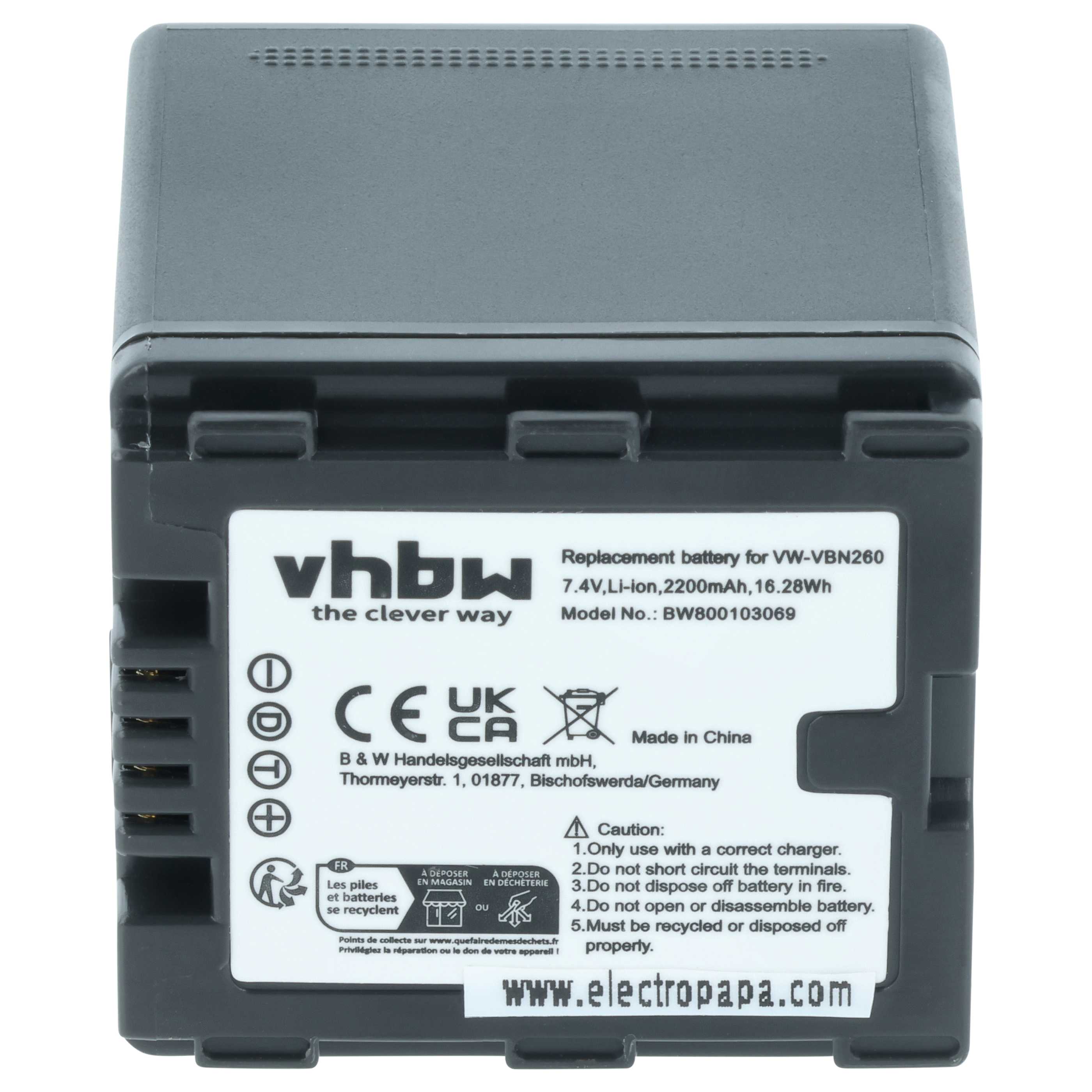 Videocamera 2x Battery replaces Panasonic VW-VBN130E-K, VW-VBN130E, VW-VBN130 - 2200 mAh 7.2 V Li-Ion