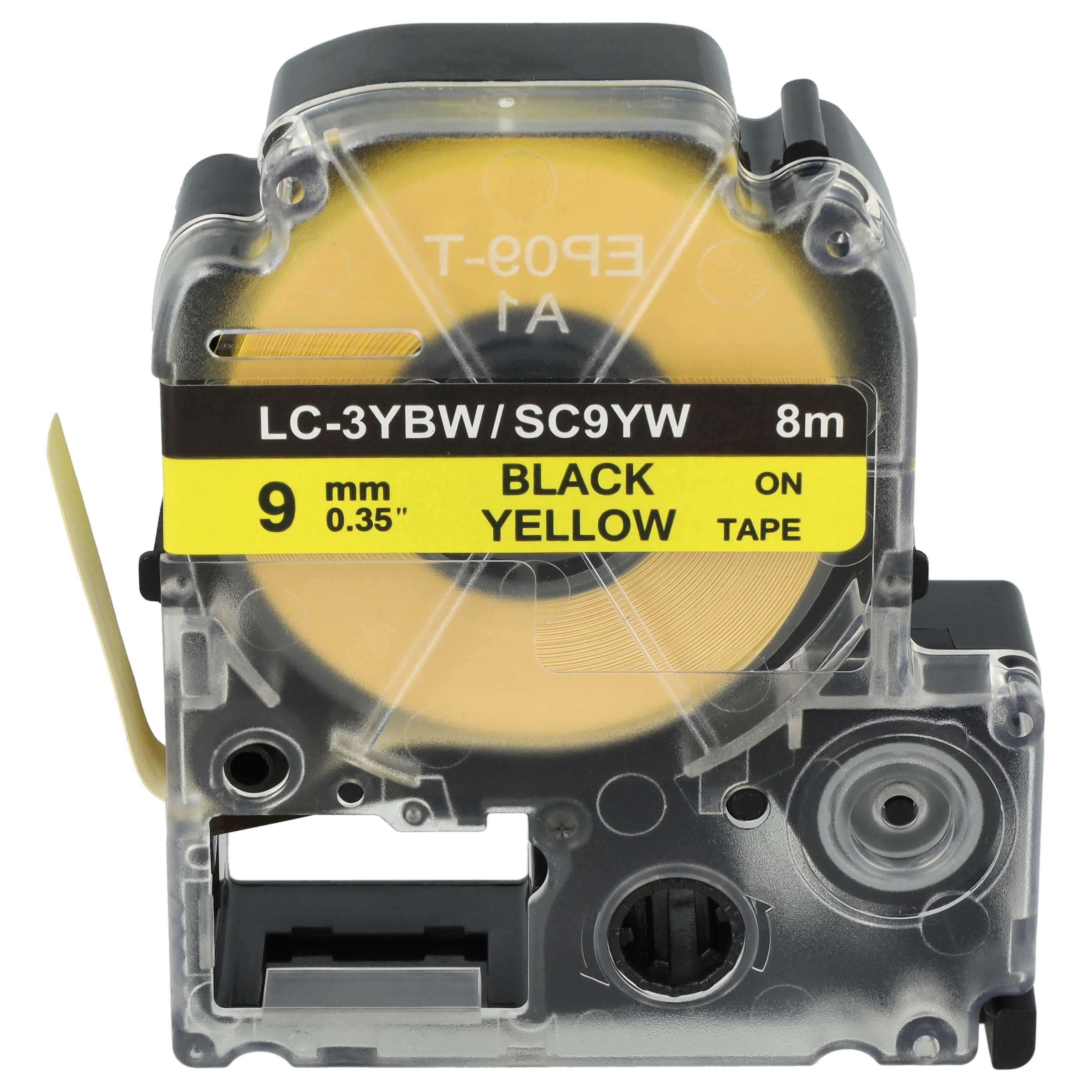 Label Tape as Replacement for Epson LC-3YBW - 9 mm Black to Yellow, plastic