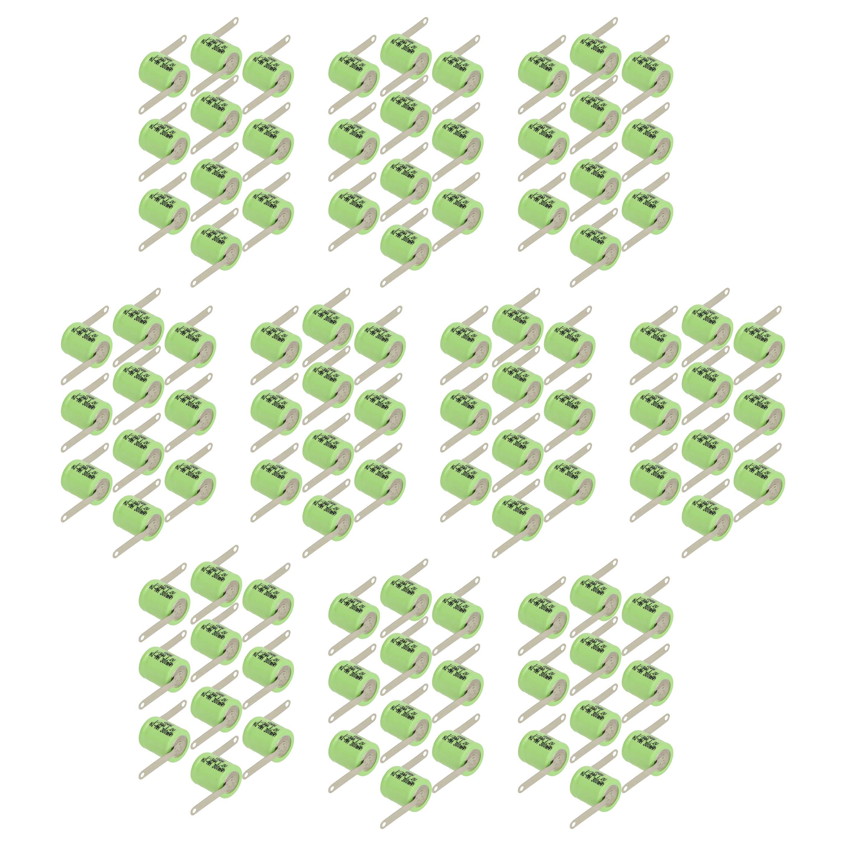 100x Button Cell Battery Type 1/3AA for Model Building Solar Lamps etc. - 300 mAh 1.2 V NiMH