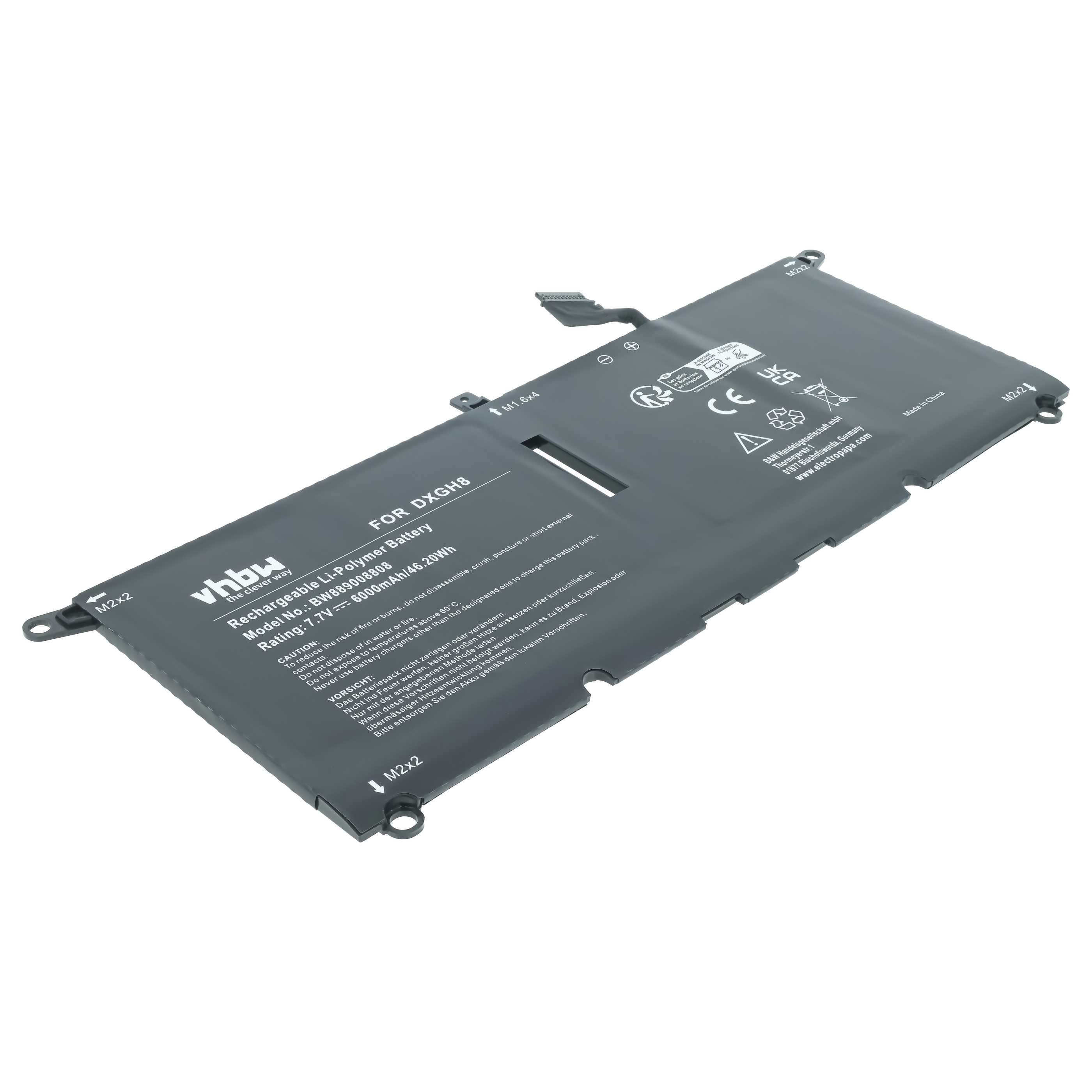 Batería recargable reemplaza Dell DXGH8, G8VCF, 0H754V para notebook - 6000 mAh 7,7 V Li-Polímero