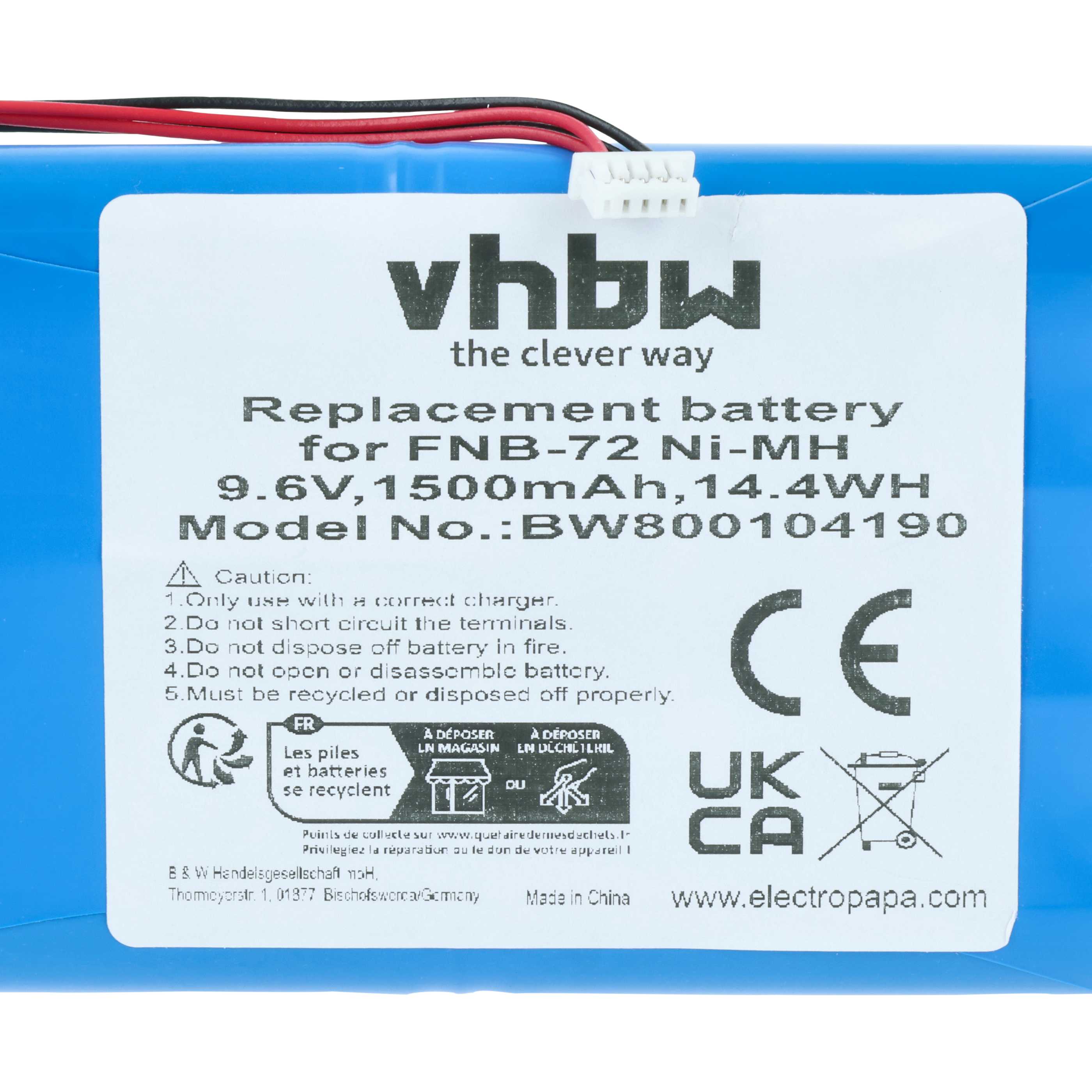 Radio Battery replaces Yaesu FNB-72xh, FNB-72xx, FNB-72x, FNB-72xe, FNB-85, FNB-72 - 1500 mAh 9.6 V NiMH