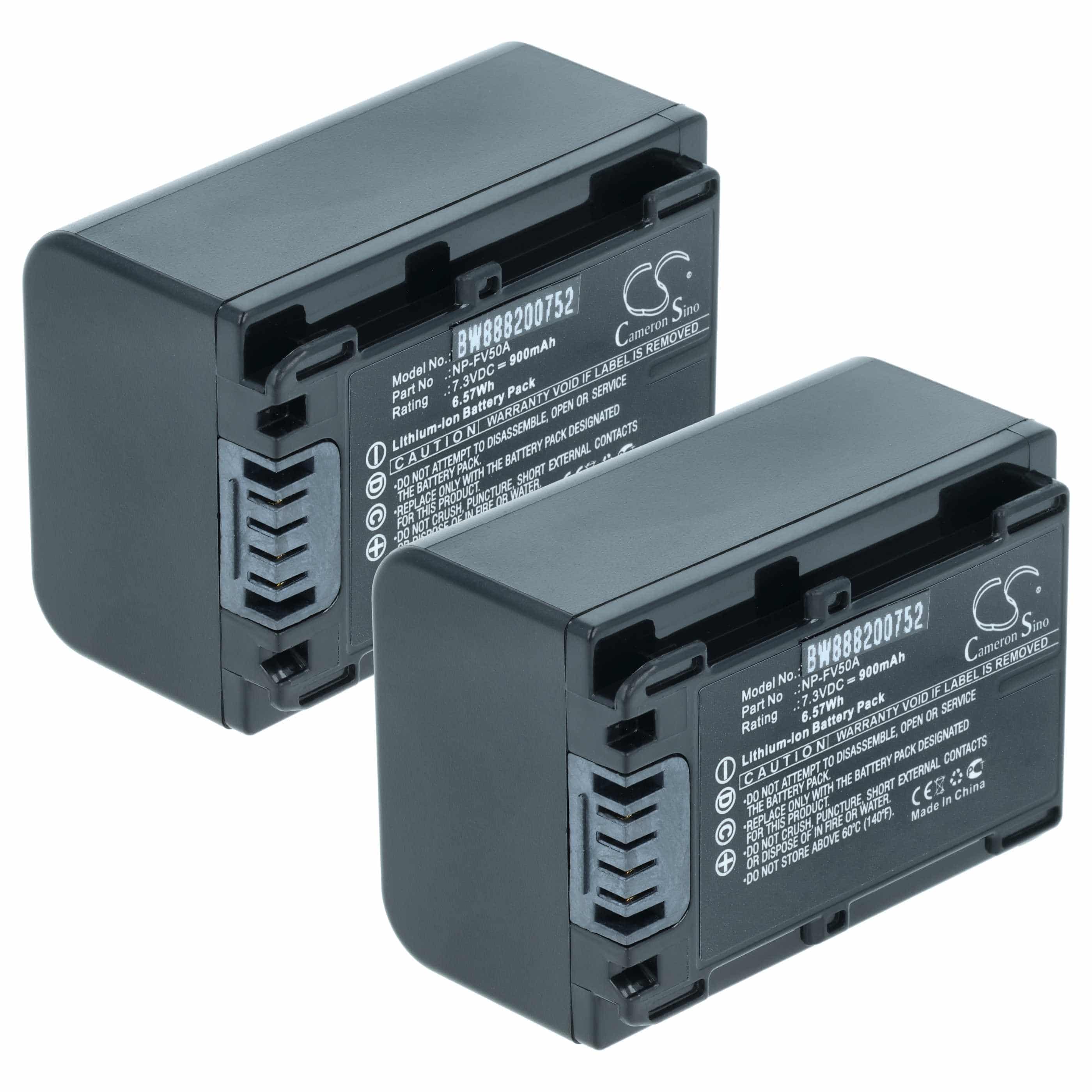 Videocamera 2x Battery replaces Sony NP-FV50A - 900 mAh 7.3 V Li-Ion