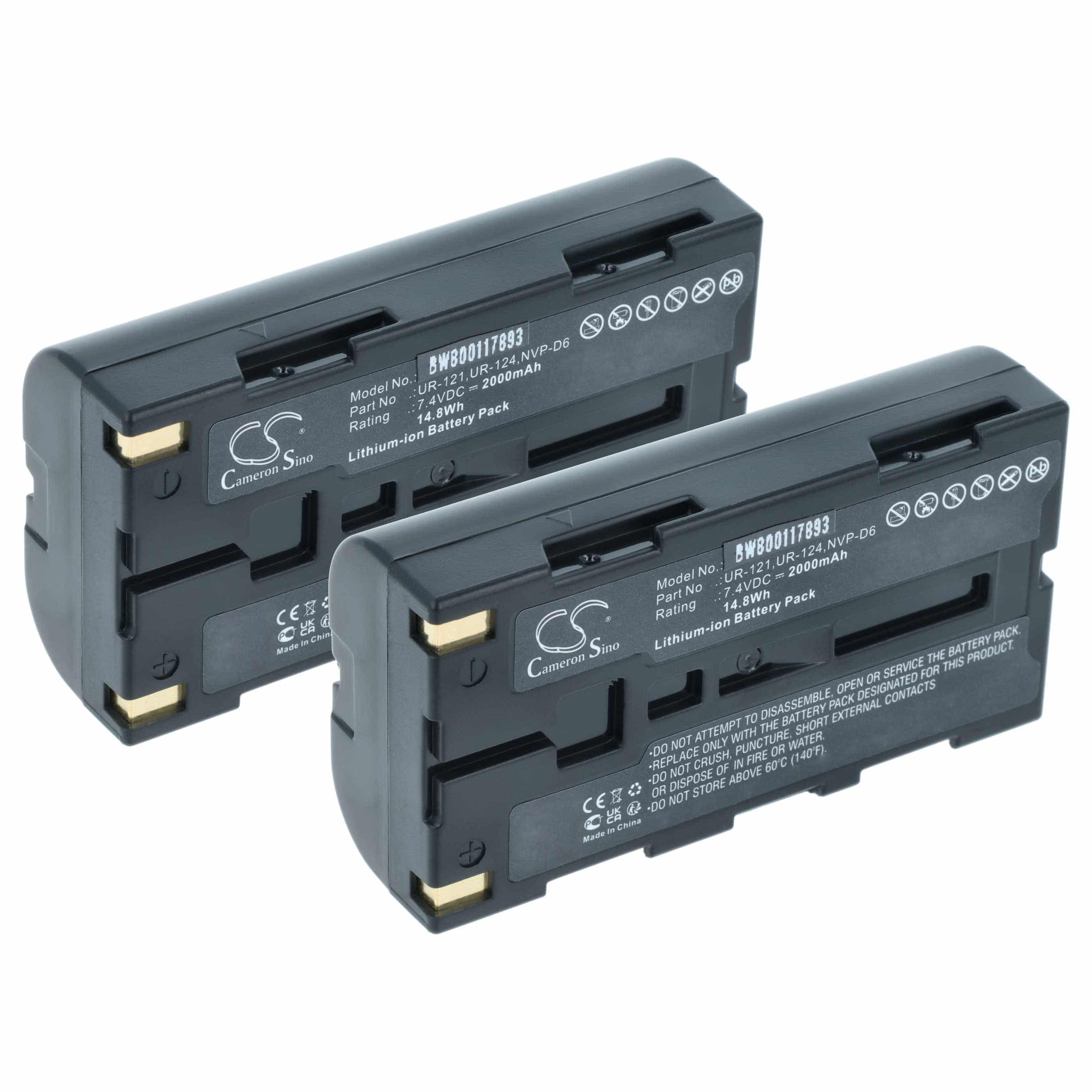 2x Battery replaces Sanyo UR-121D, UR-124D, UR-124, UR-121, NVP-D6 - 2000mAh, 7.4V, Li-Ion