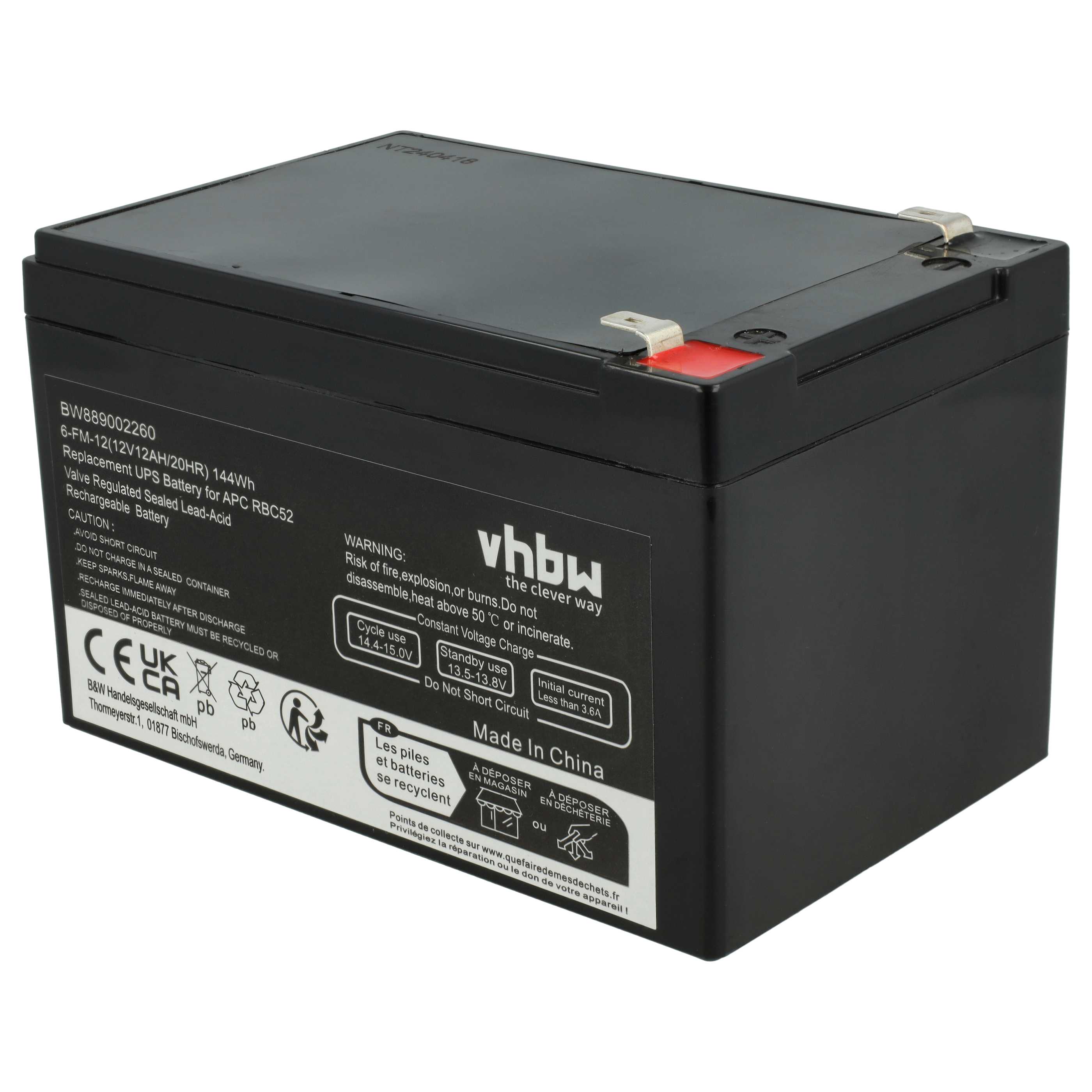 Batterie (2 pcs.) remplace APC AGM07, RBC52 ASI - 12000mAh 12V AGM