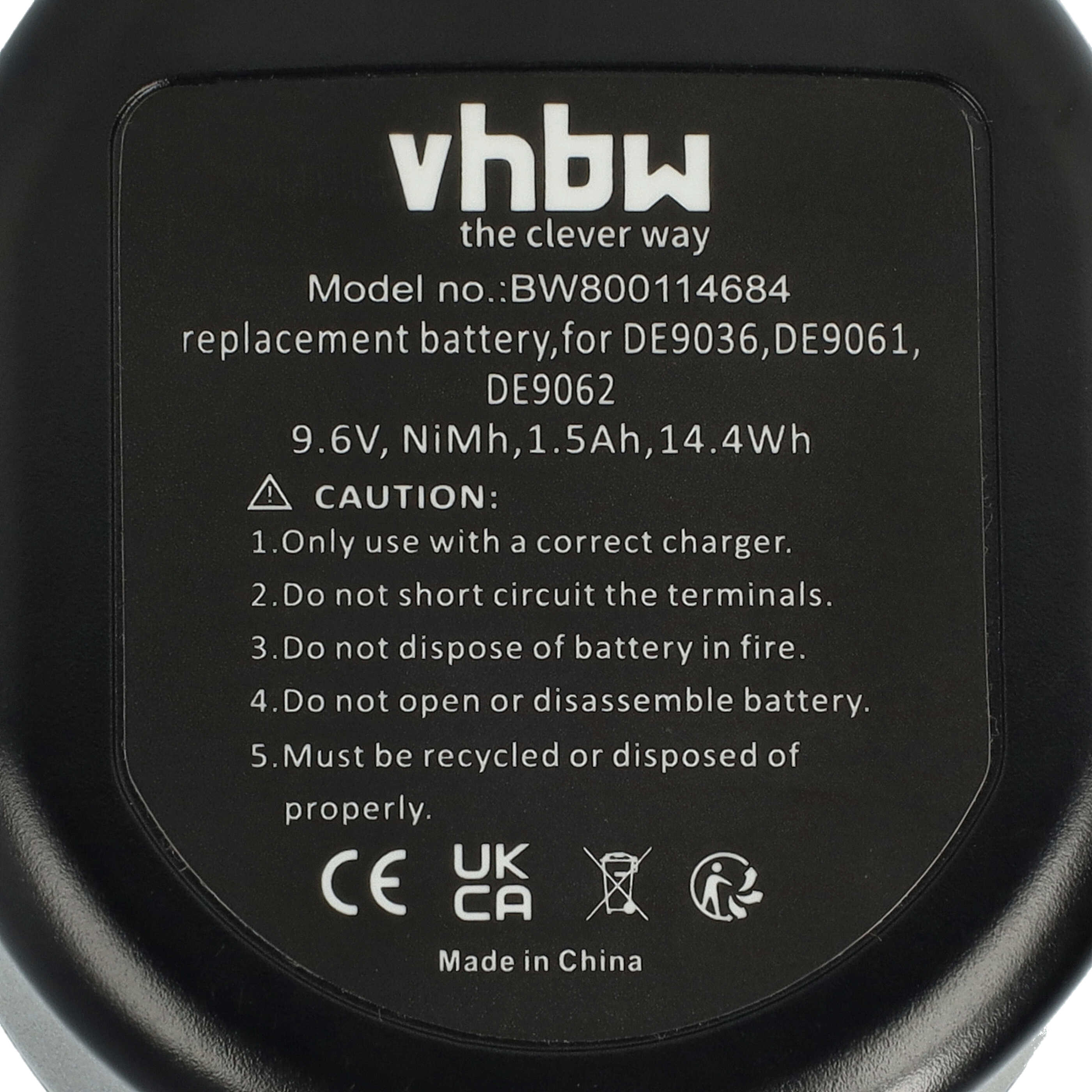 Batterie remplace Black & Decker A9242, A9251, A9265, A9272 pour outil électrique - 1500 mAh, 9,6 V, NiMH
