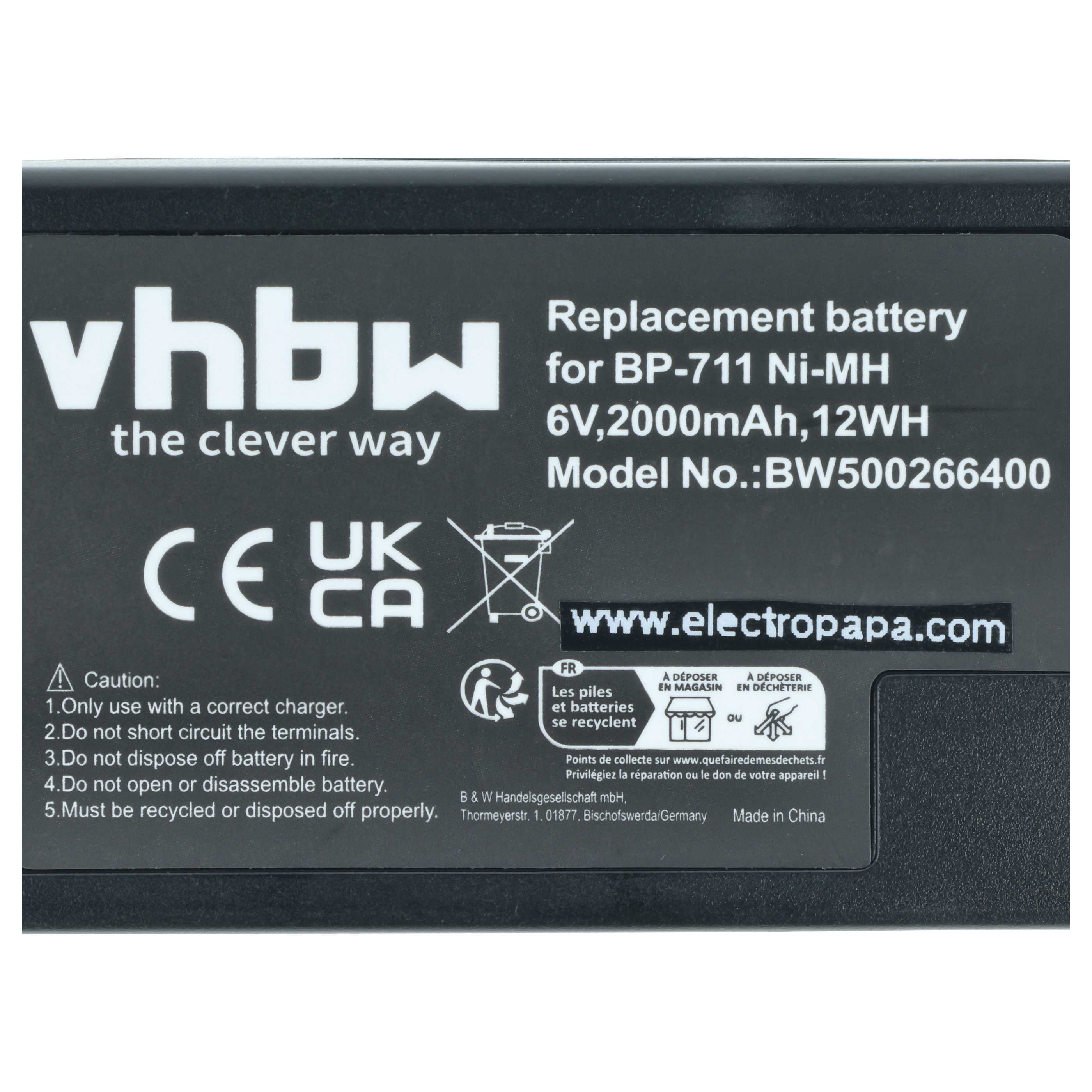 2x Batteria per videocamera sostituisce Canon BP-729, BP-726, BP-722D, BP-714, BP-711 - 2000mAh 6V NiMH