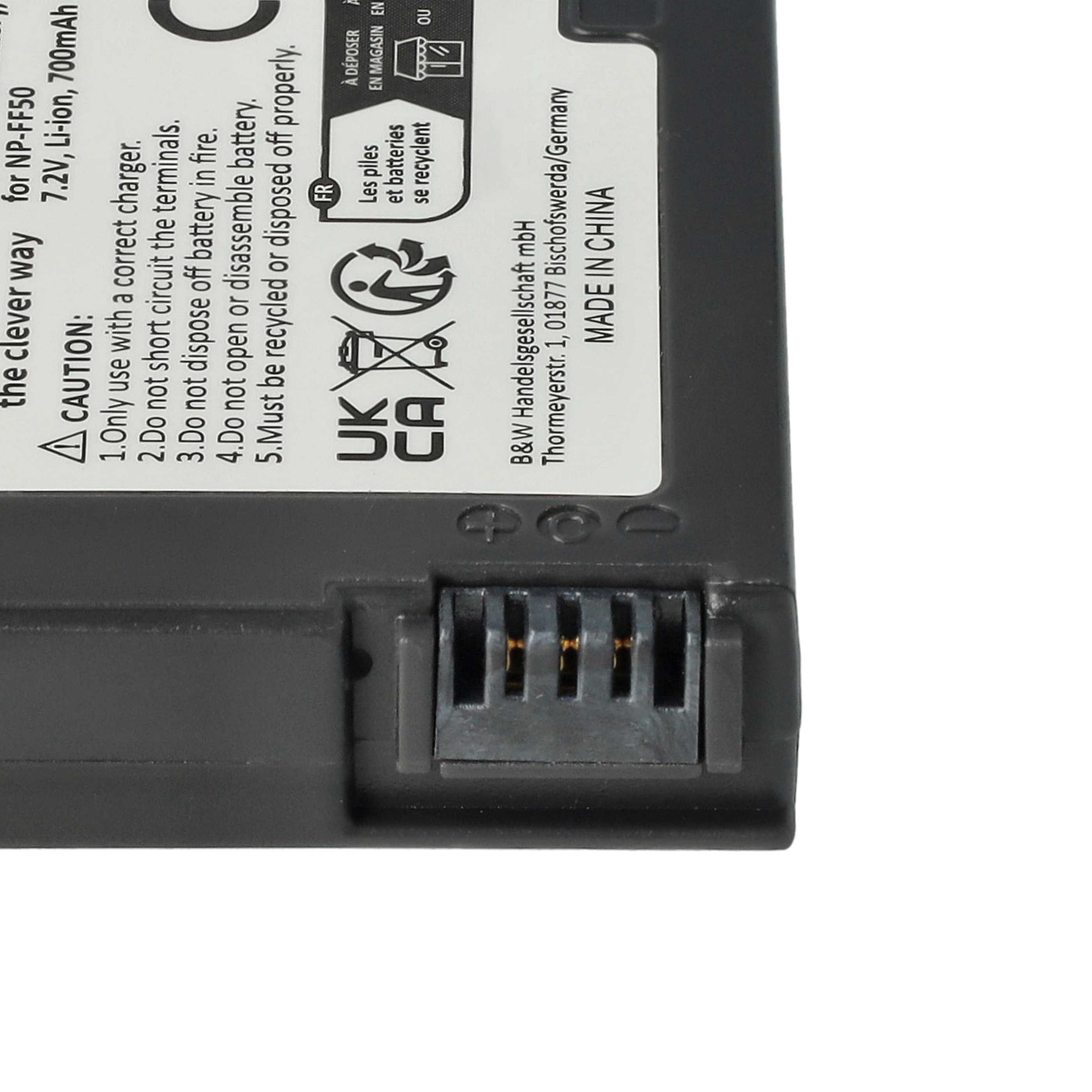Videocamera 2x Battery replaces Sony NP-FF51, NP-FF50 - 700 mAh 7.4 V Li-Ion