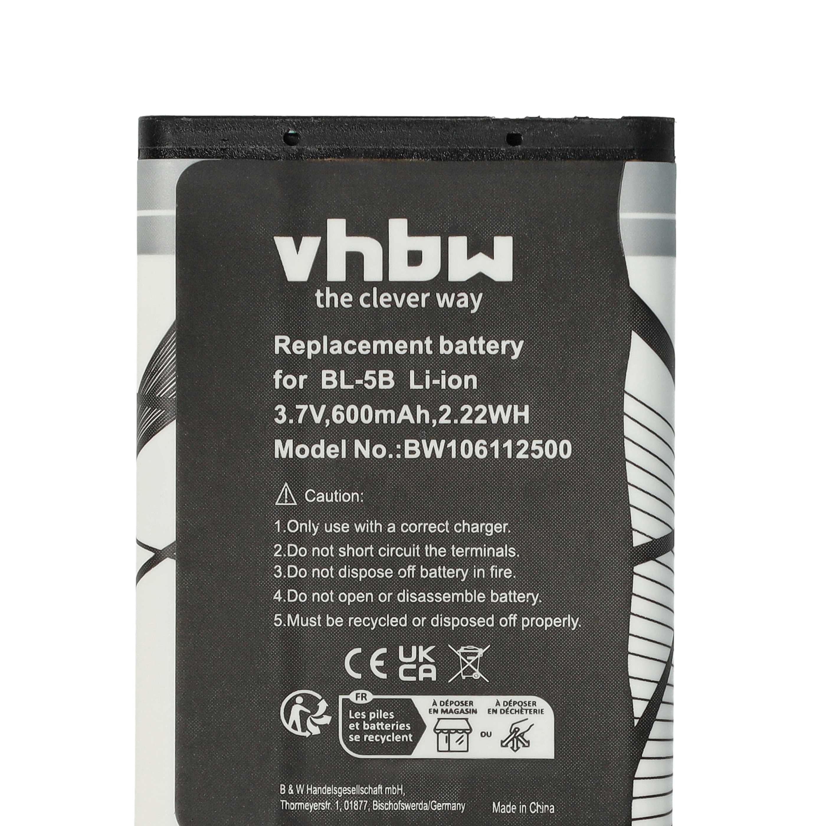 Batterie remplace Blu N5B80T pour téléphone portable - 600mAh, 3,7V, Li-ion
